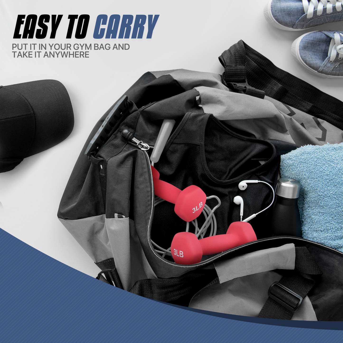 Pair Easy Grip Workout Dumbbell - 3 LB Each - Neoprene Coated Cast Iron