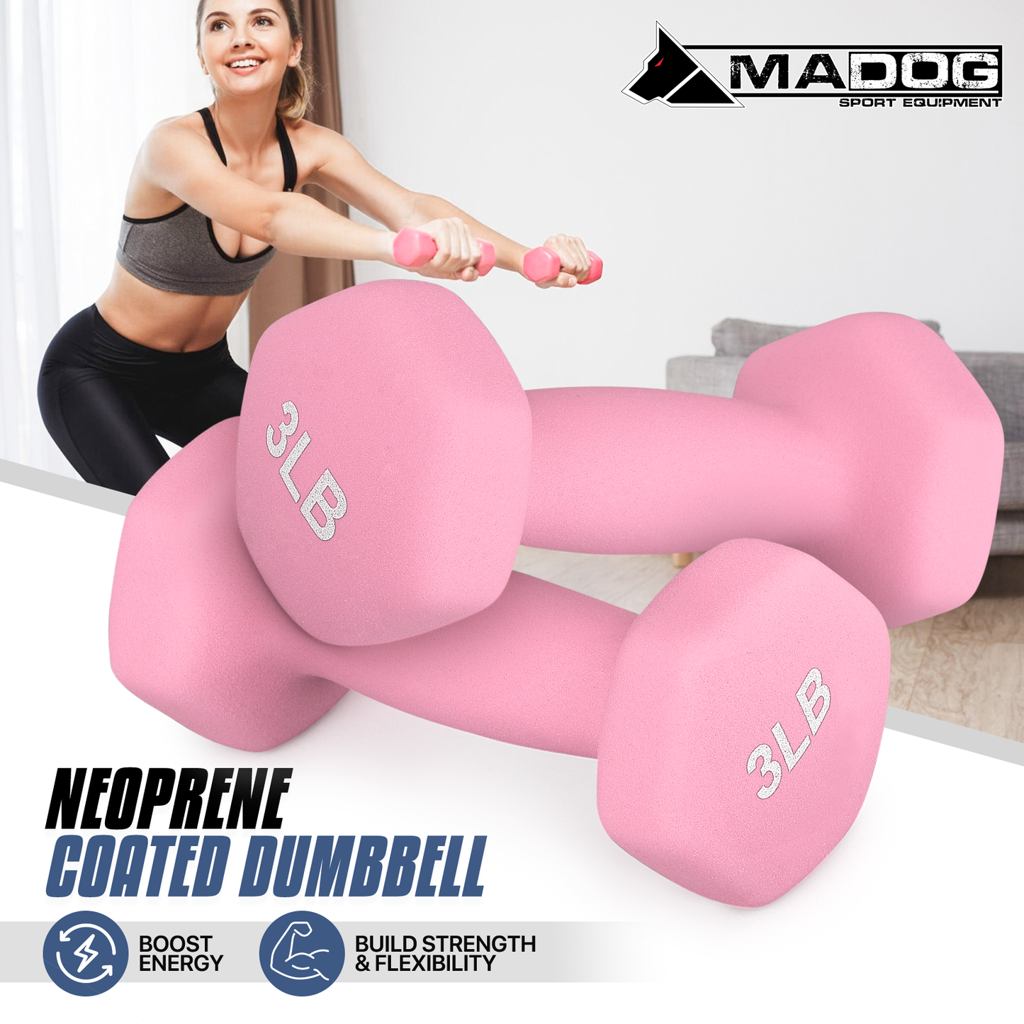 Pair Easy Grip Workout Dumbbell - 3 LB Each - Neoprene Coated Cast Iron