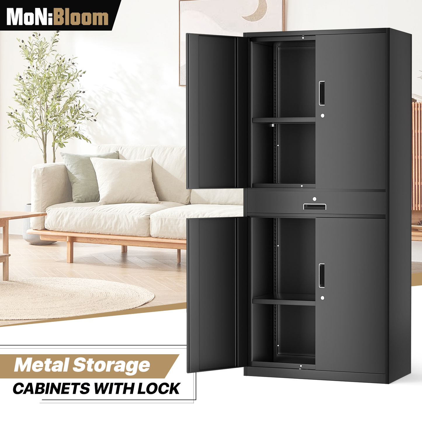 Metal Storage Cabinets with Lock-71"H x 31.5"W x 15.75"D-with Drawer+2 Doors