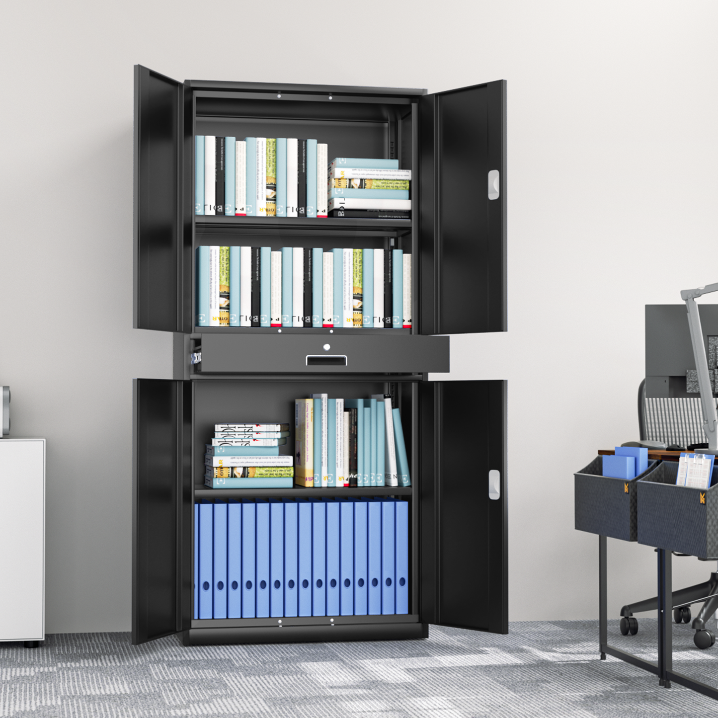 Metal Storage Cabinets with Lock-71"H x 31.5"W x 15.75"D-with Drawer+2 Doors