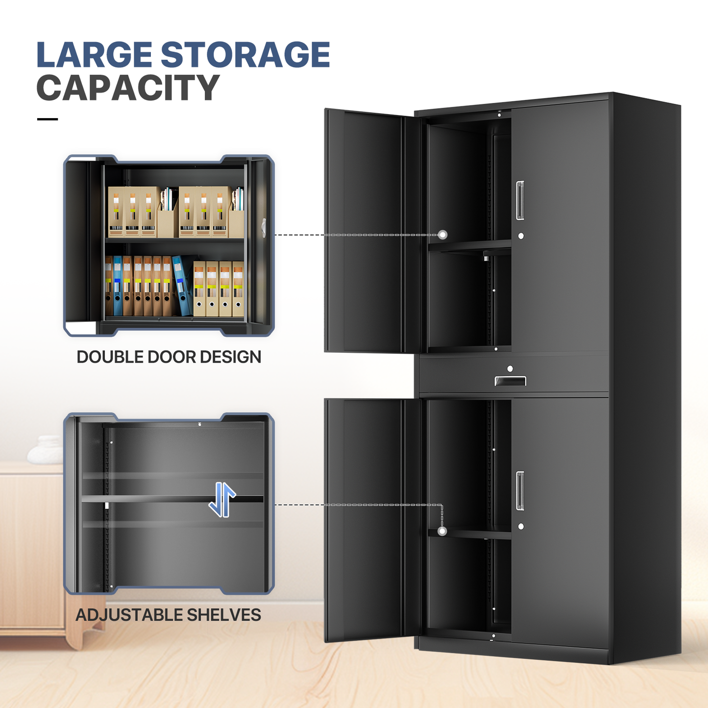 Metal Storage Cabinets with Lock-71"H x 31.5"W x 15.75"D-with Drawer+2 Doors