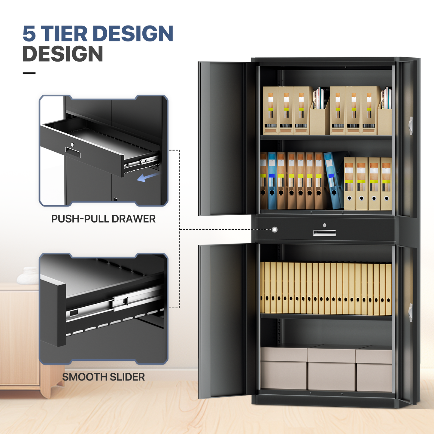 Metal Storage Cabinets with Lock-71"H x 31.5"W x 15.75"D-with Drawer+2 Doors