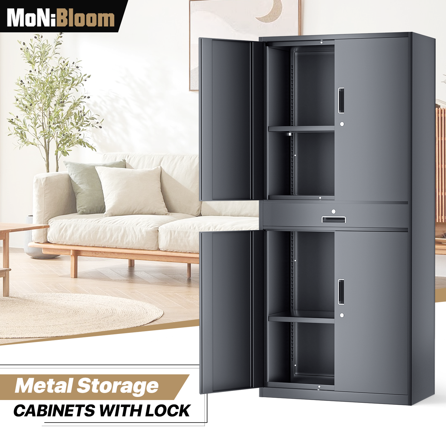 Metal Storage Cabinets with Lock-71"H x 31.5"W x 15.75"D-with Drawer+2 Doors