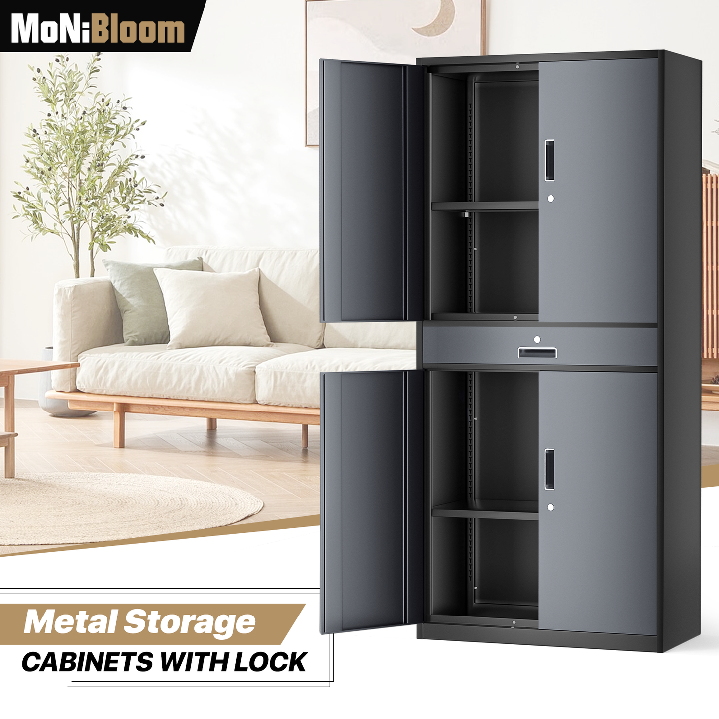 Metal Storage Cabinets with Lock-71"H x 31.5"W x 15.75"D-with Drawer+2 Doors
