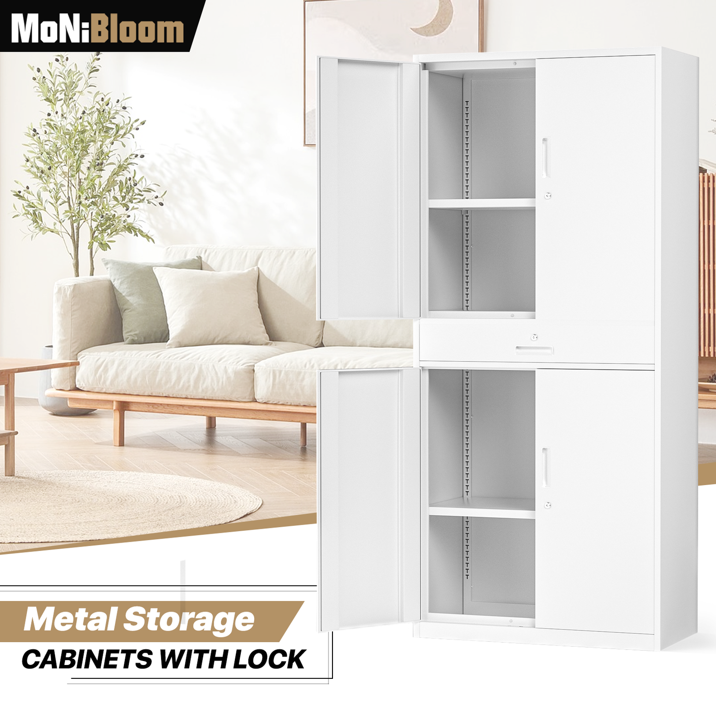 Metal Storage Cabinets with Lock-71"H x 31.5"W x 15.75"D-with Drawer+2 Doors