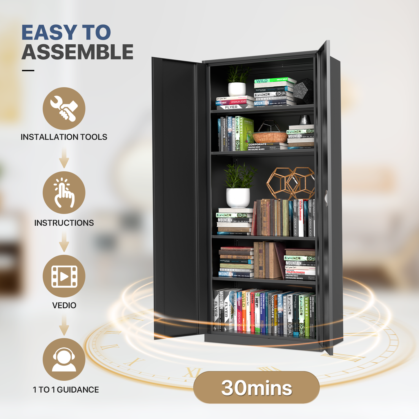 Metal Storage Cabinets with Lock-71"H x 31.5"W x 15.75"D