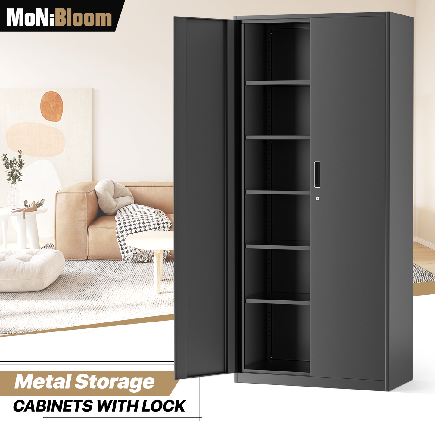 Metal Storage Cabinets with Lock-71"H x 31.5"W x 15.75"D