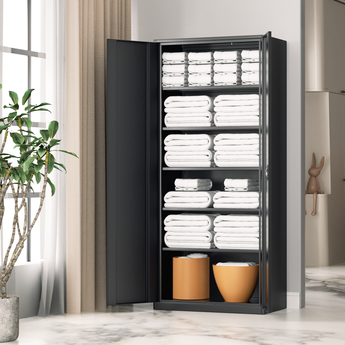 Metal Storage Cabinets with Lock-71"H x 31.5"W x 15.75"D