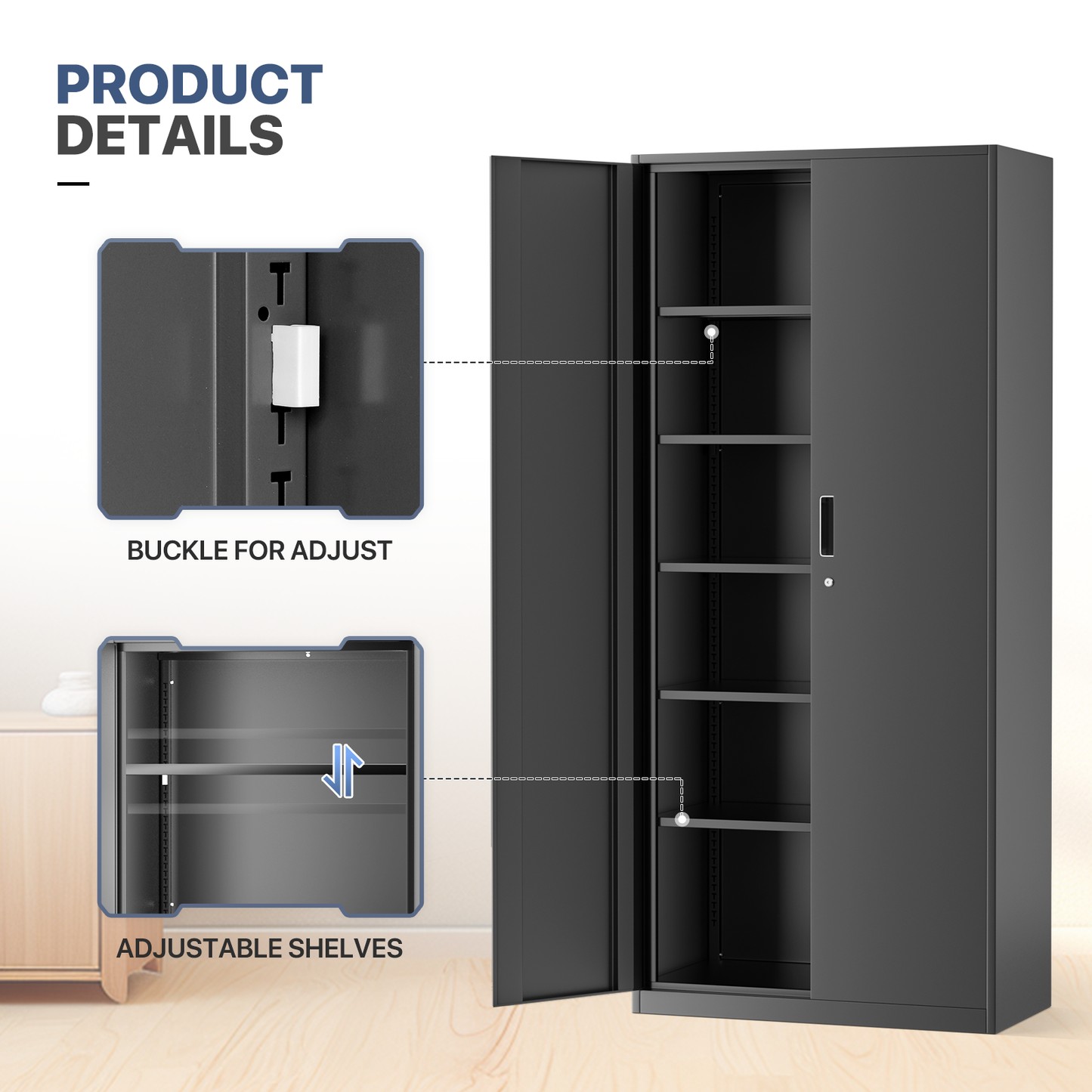 Metal Storage Cabinets with Lock-71"H x 31.5"W x 15.75"D