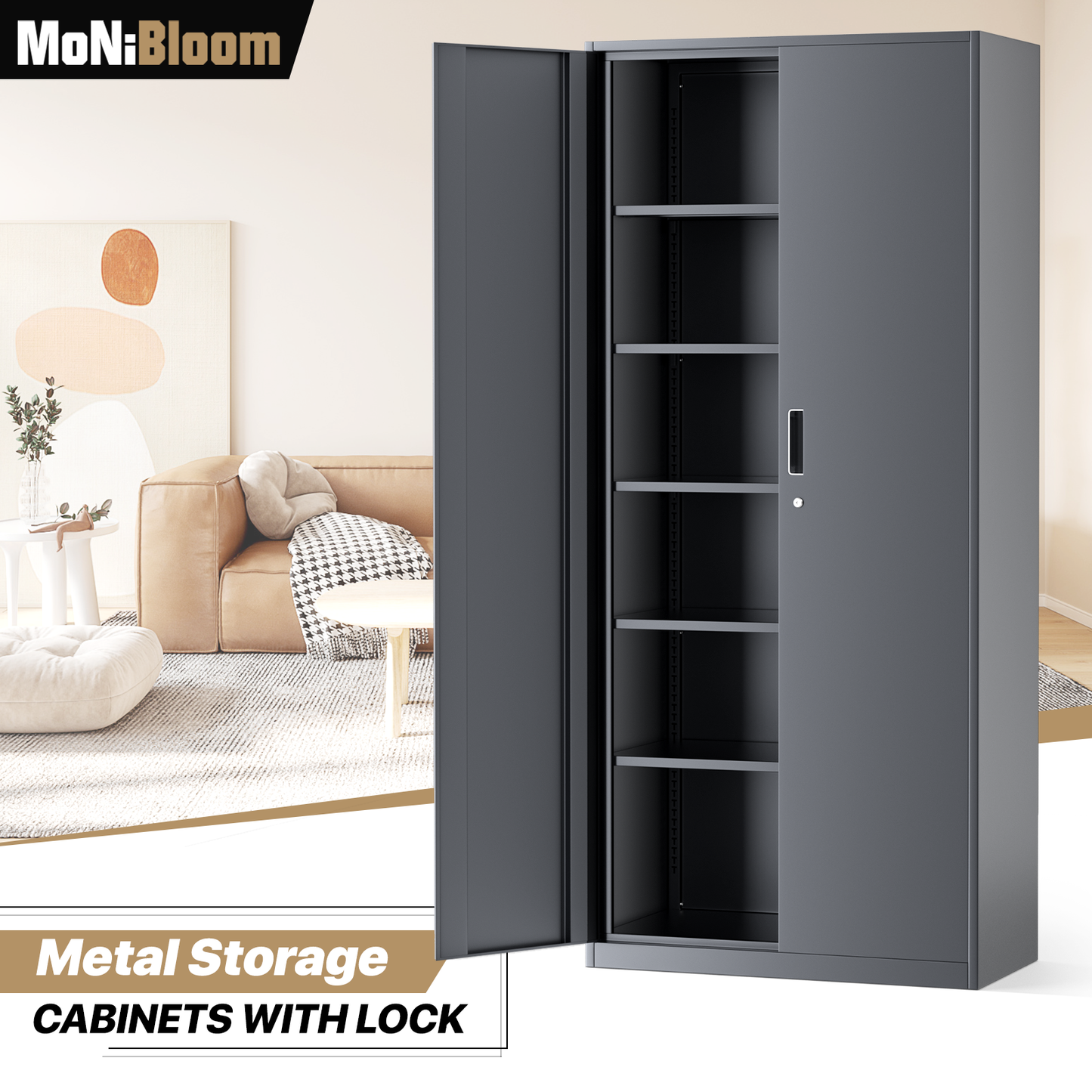 Metal Storage Cabinets with Lock-71"H x 31.5"W x 15.75"D