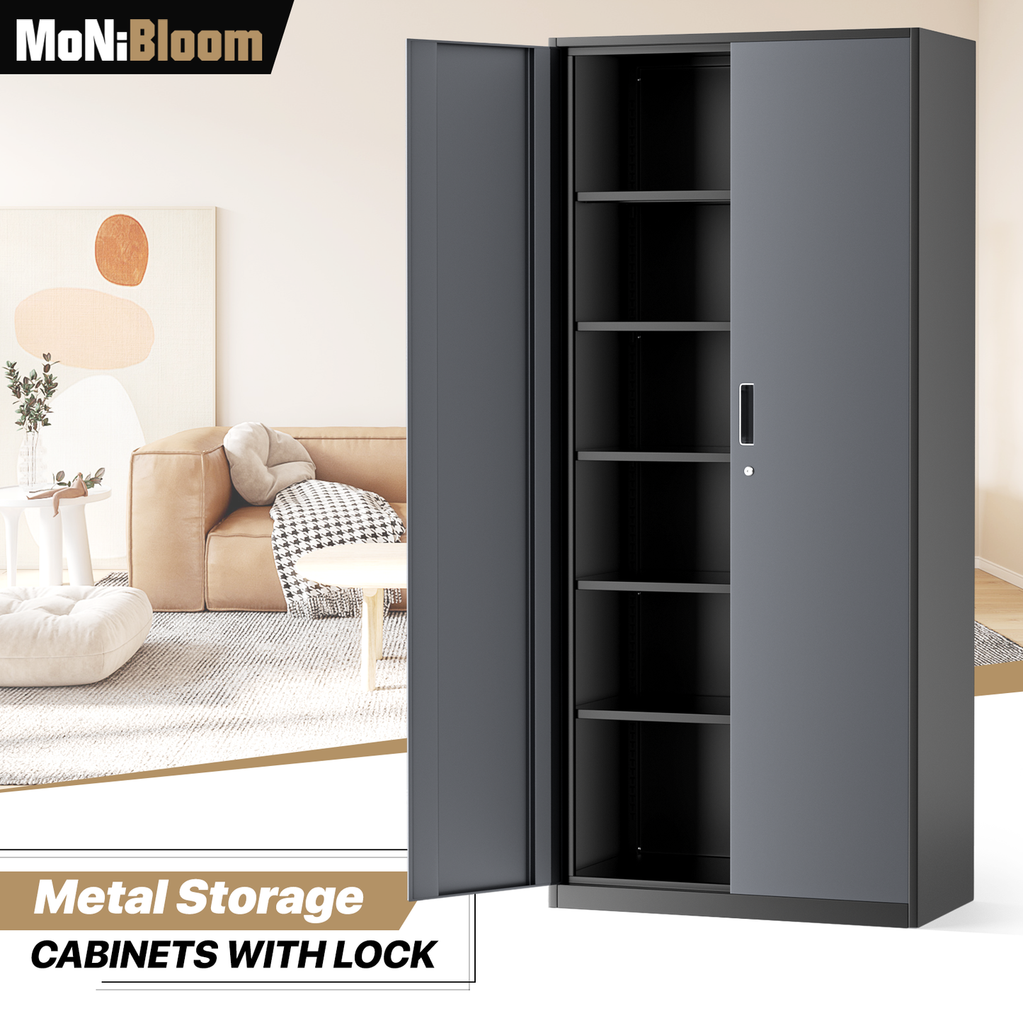 Metal Storage Cabinets with Lock-71"H x 31.5"W x 15.75"D