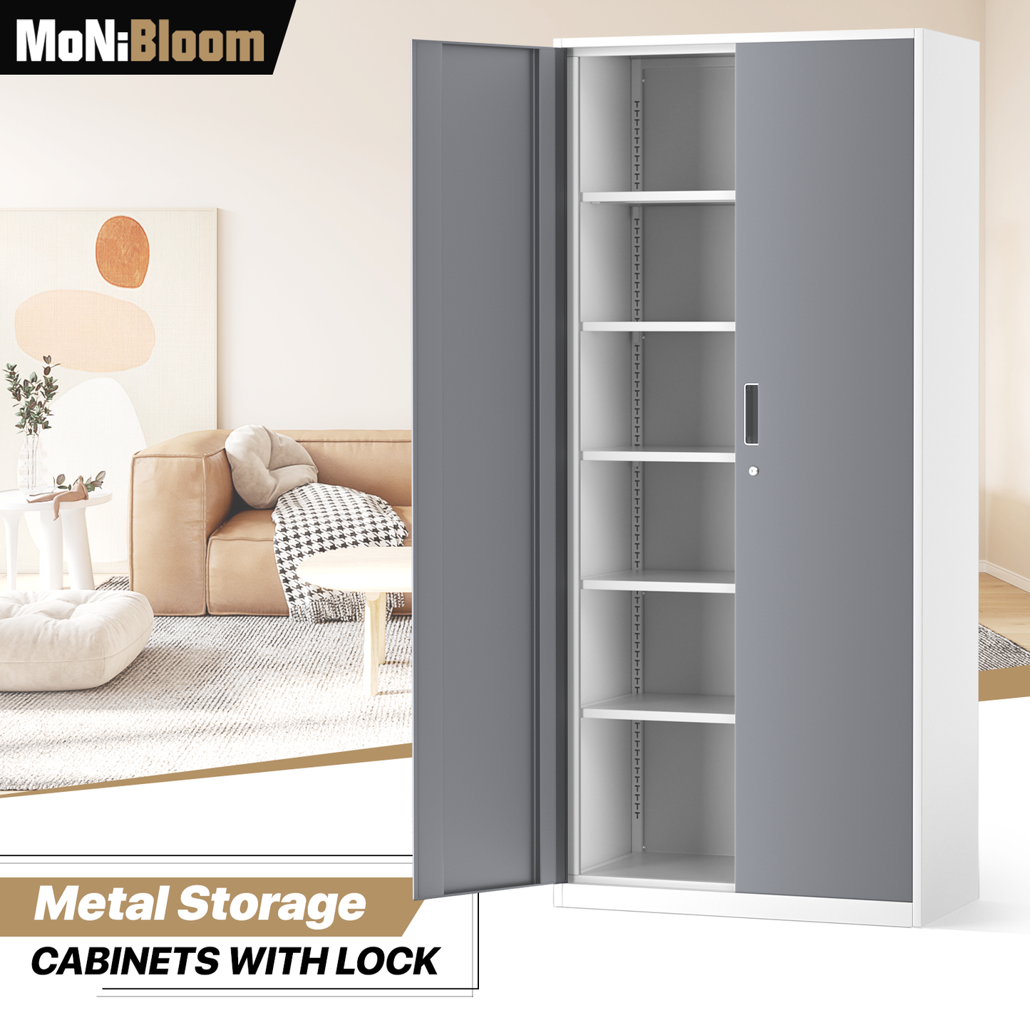 Metal Storage Cabinets with Lock-71"H x 31.5"W x 15.75"D