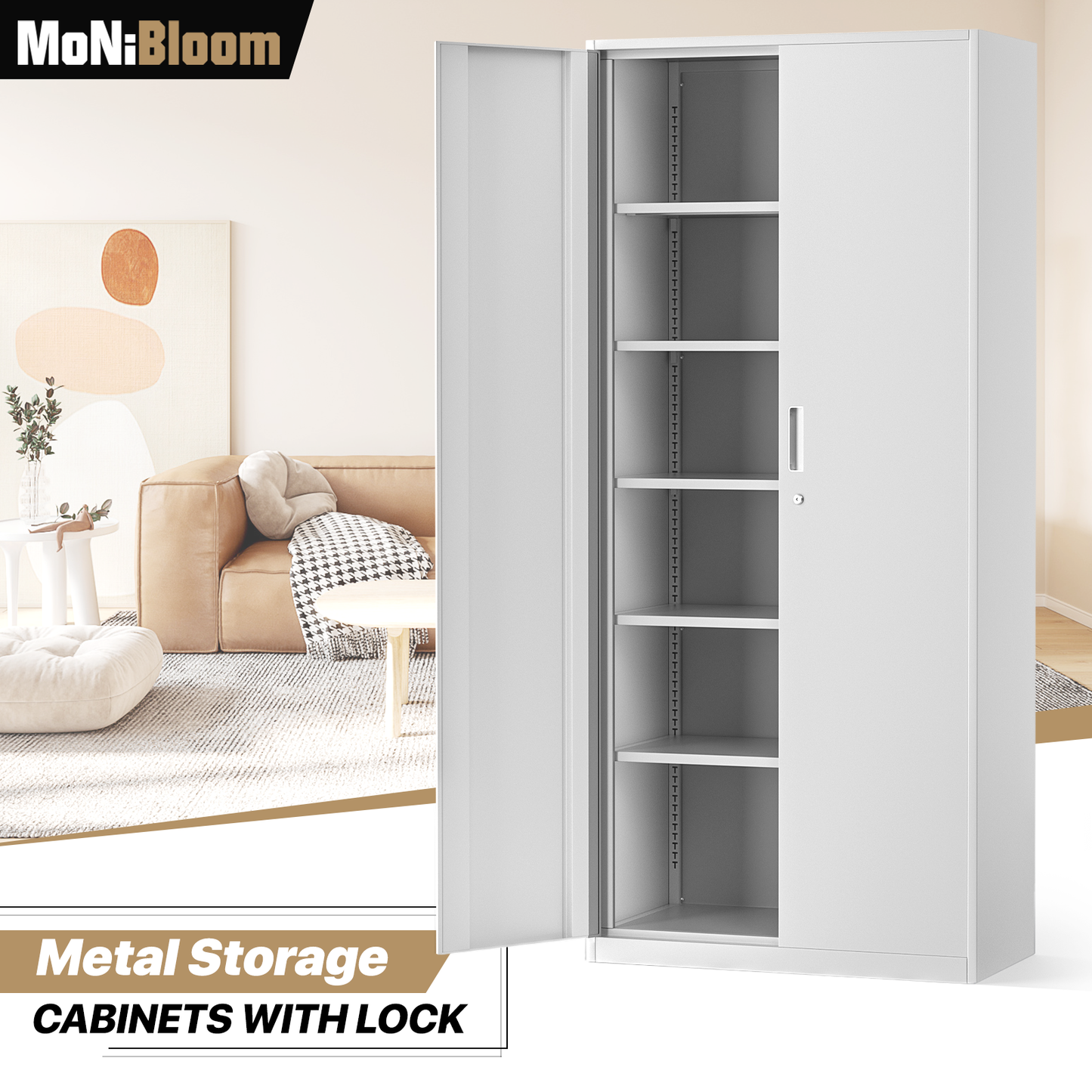 Metal Storage Cabinets with Lock-71"H x 31.5"W x 15.75"D