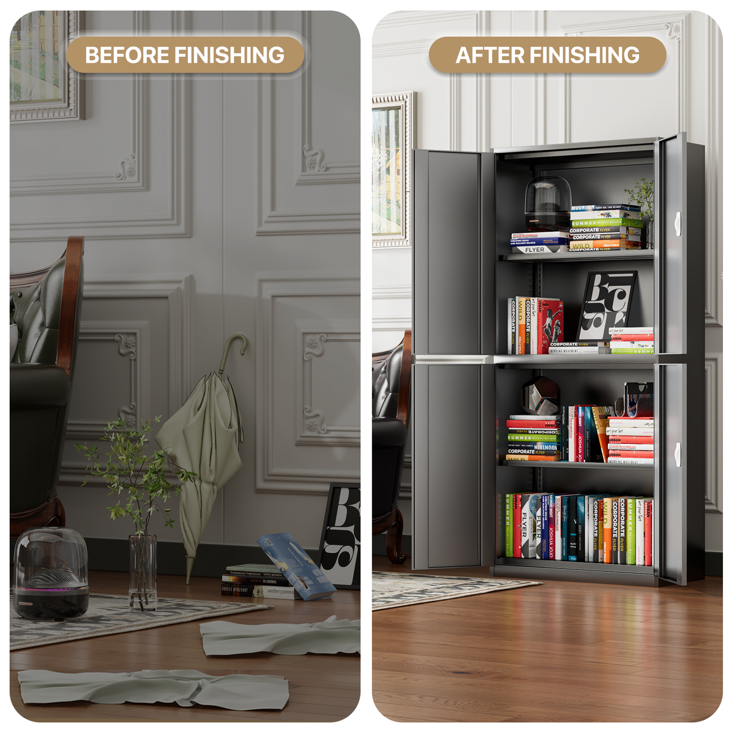 Metal Storage Cabinets with Lock-71"H x 31.5"W x 15.5"D-with 2 Doors