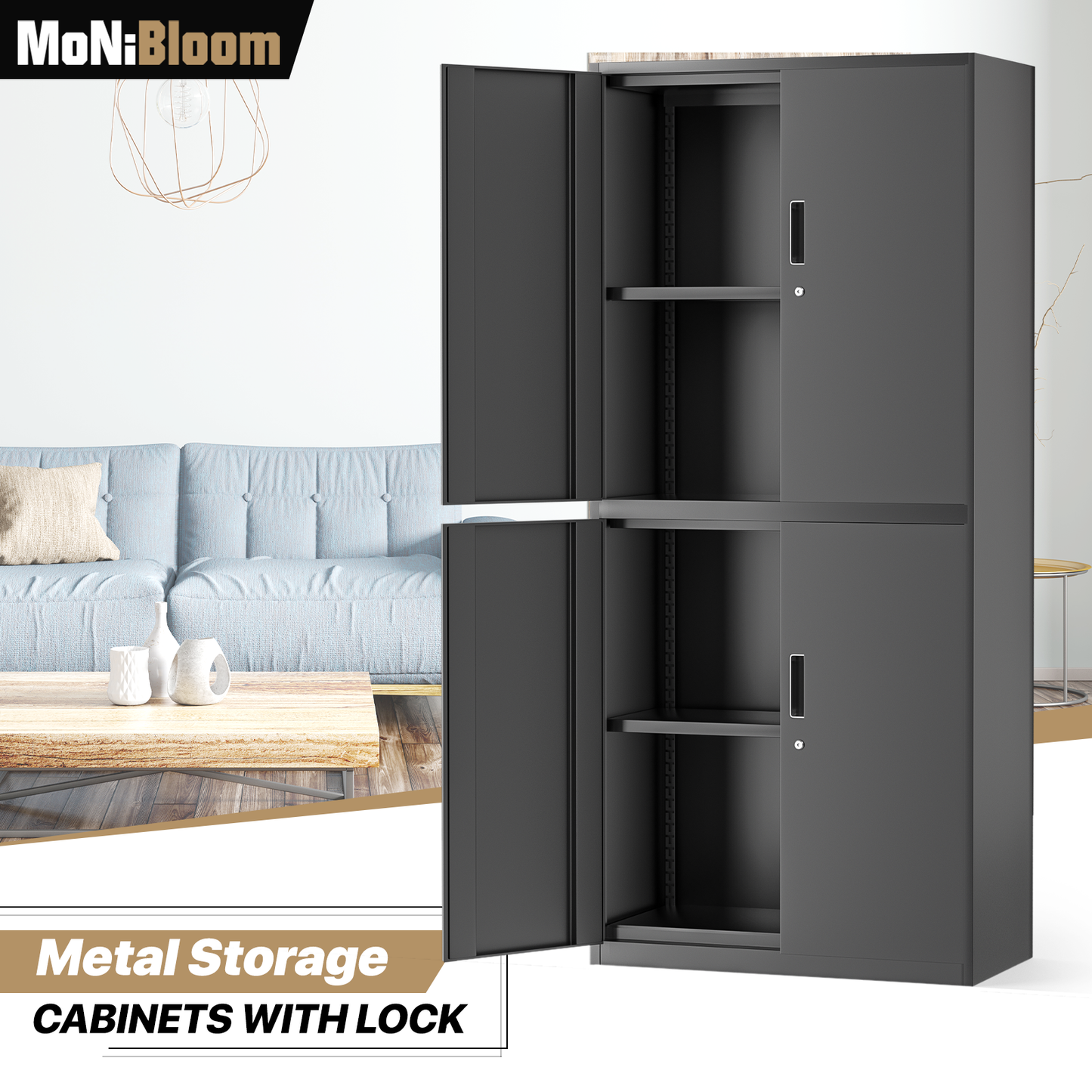 Metal Storage Cabinets with Lock-71"H x 31.5"W x 15.5"D-with 2 Doors