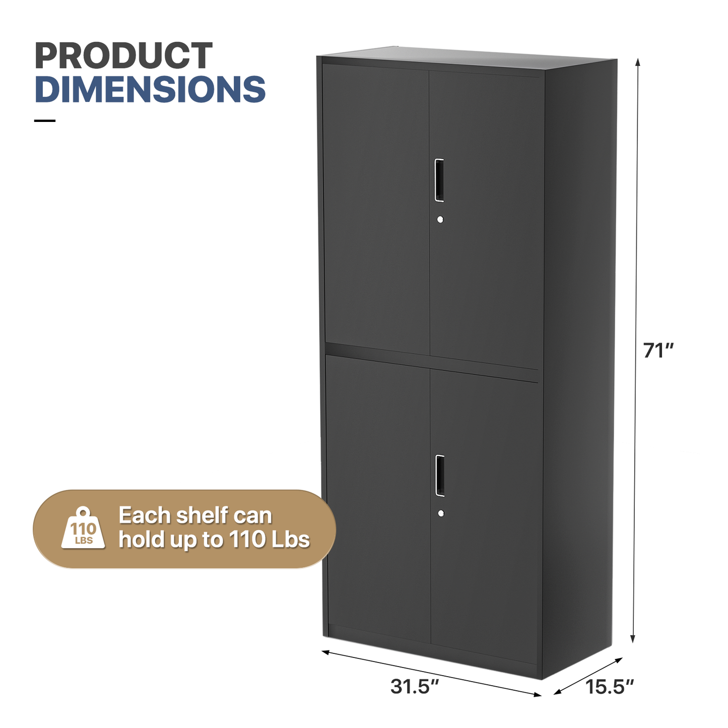 Metal Storage Cabinets with Lock-71"H x 31.5"W x 15.5"D-with 2 Doors