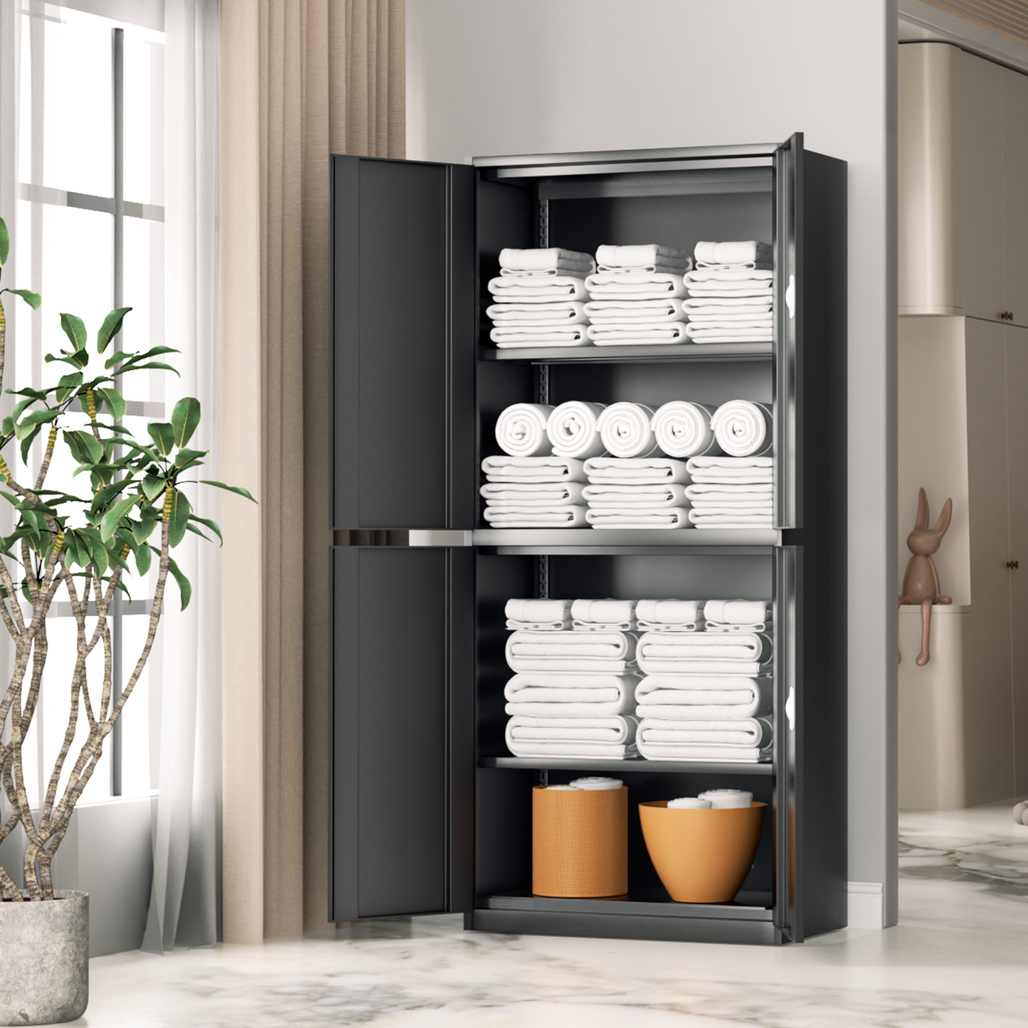 Metal Storage Cabinets with Lock-71"H x 31.5"W x 15.5"D-with 2 Doors