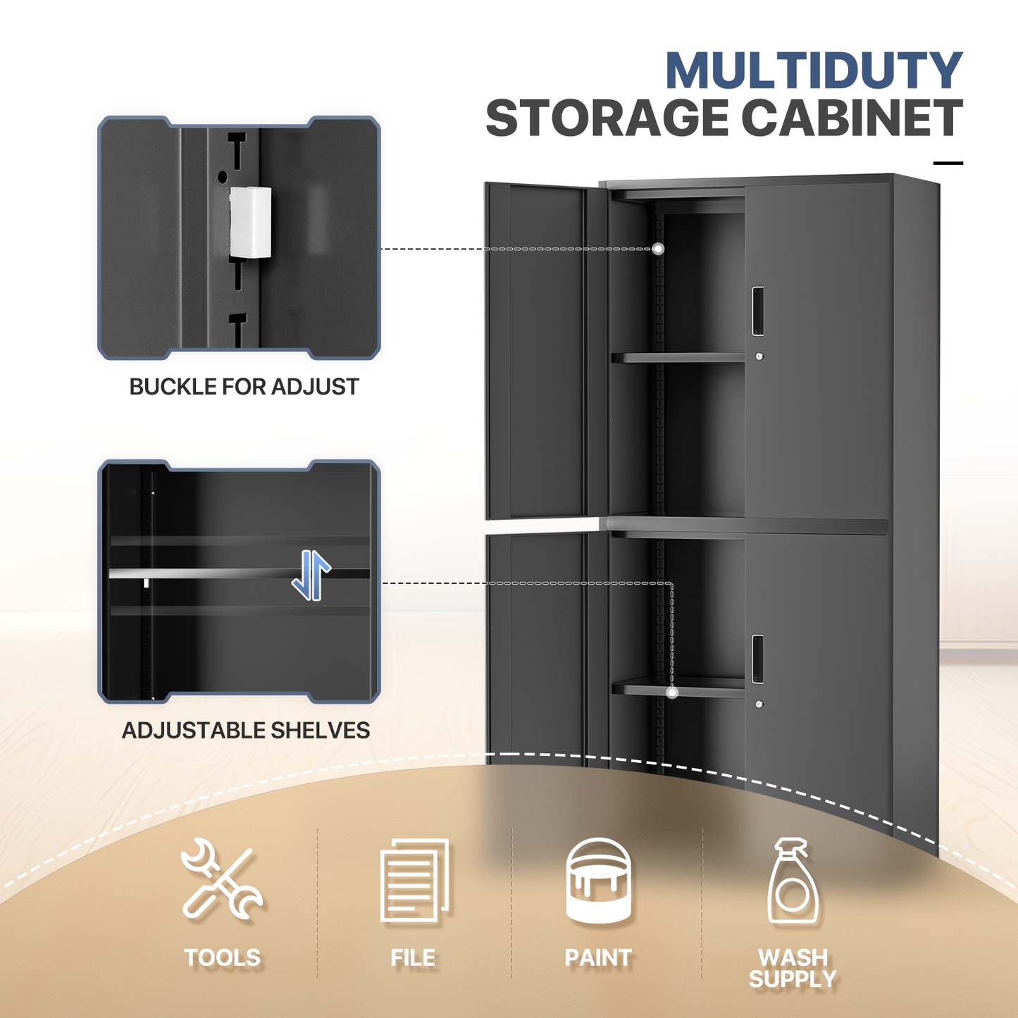 Metal Storage Cabinets with Lock-71"H x 31.5"W x 15.5"D-with 2 Doors