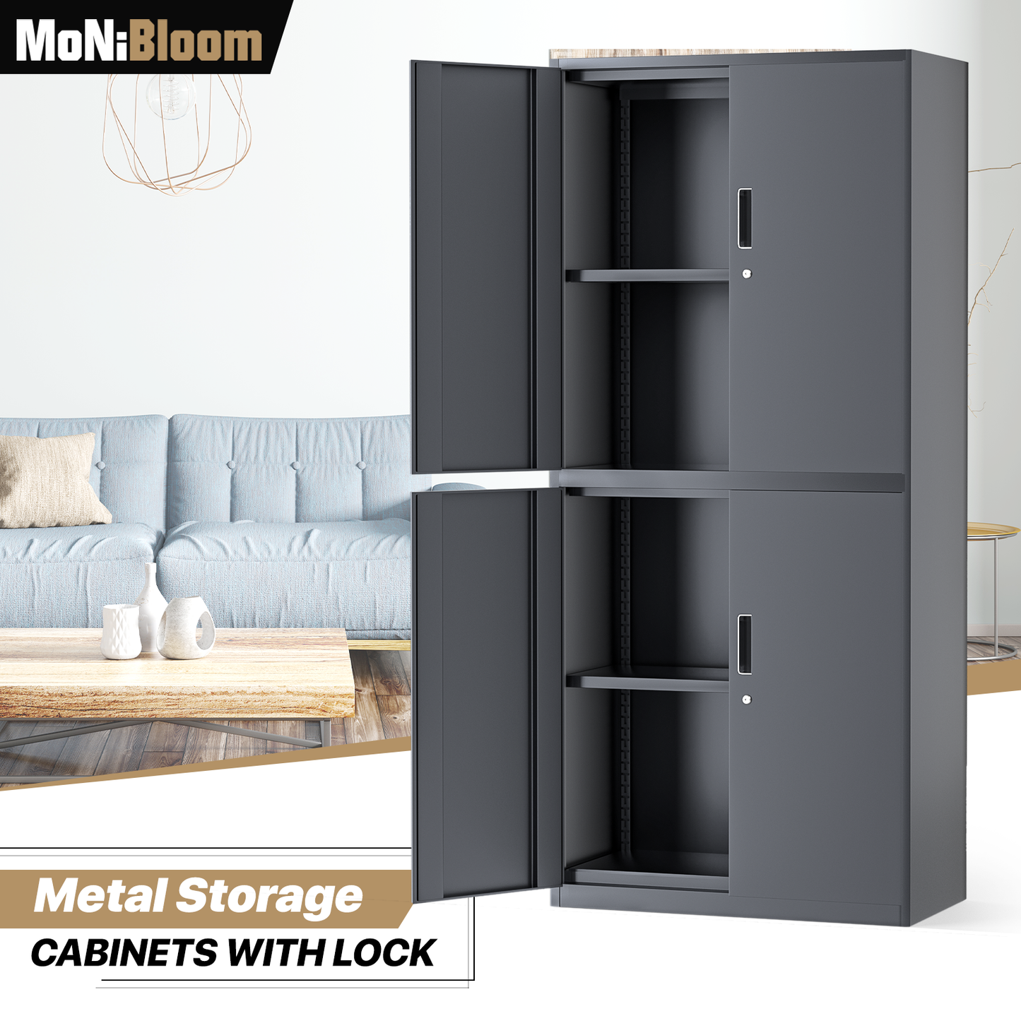 Metal Storage Cabinets with Lock-71"H x 31.5"W x 15.5"D-with 2 Doors