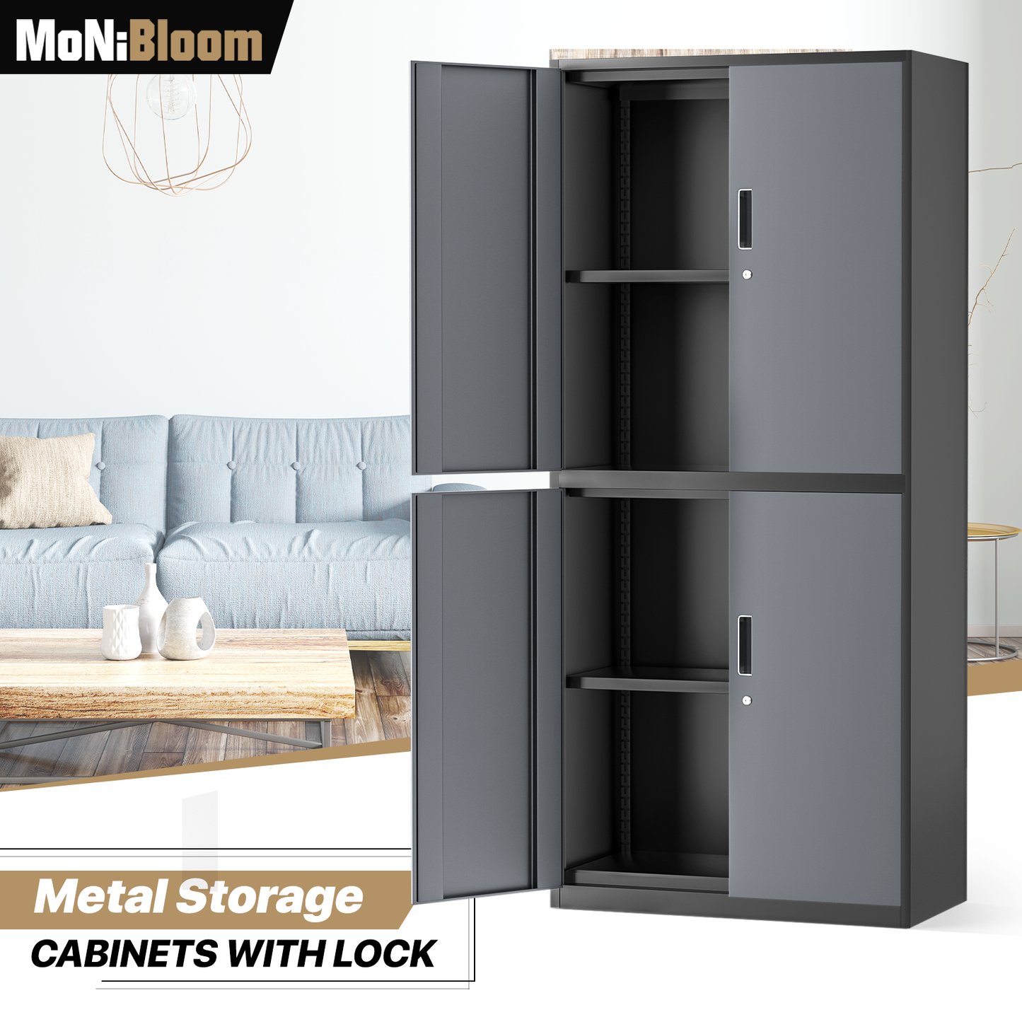 Metal Storage Cabinets with Lock-71"H x 31.5"W x 15.5"D-with 2 Doors