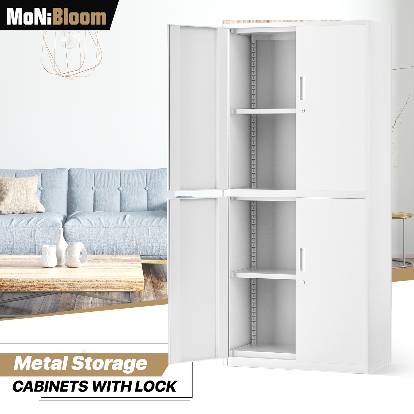 Metal Storage Cabinets with Lock-71"H x 31.5"W x 15.5"D-with 2 Doors