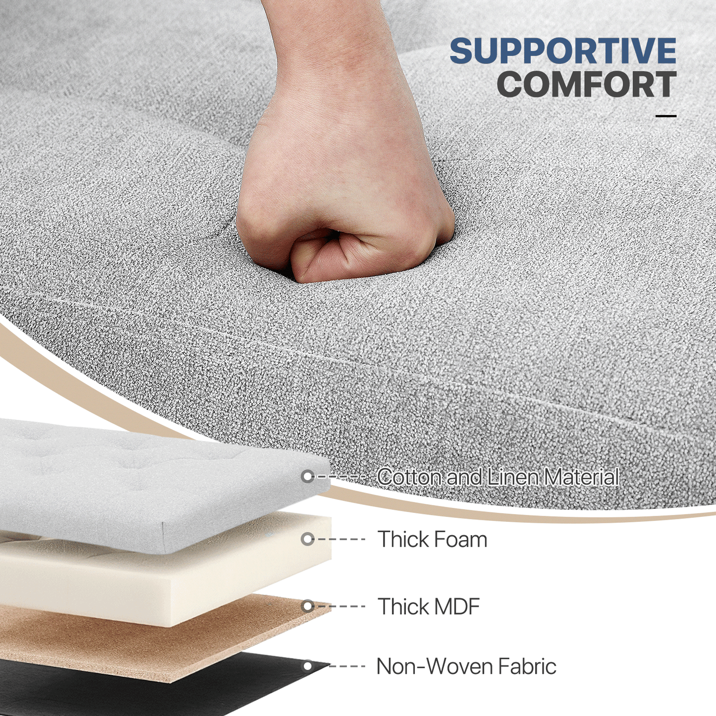 High Elastic Sponge Storage Ottoman 220 lbs Capacity - (L)43.0in. (W)15.0in. (H)14.5in. - Linen