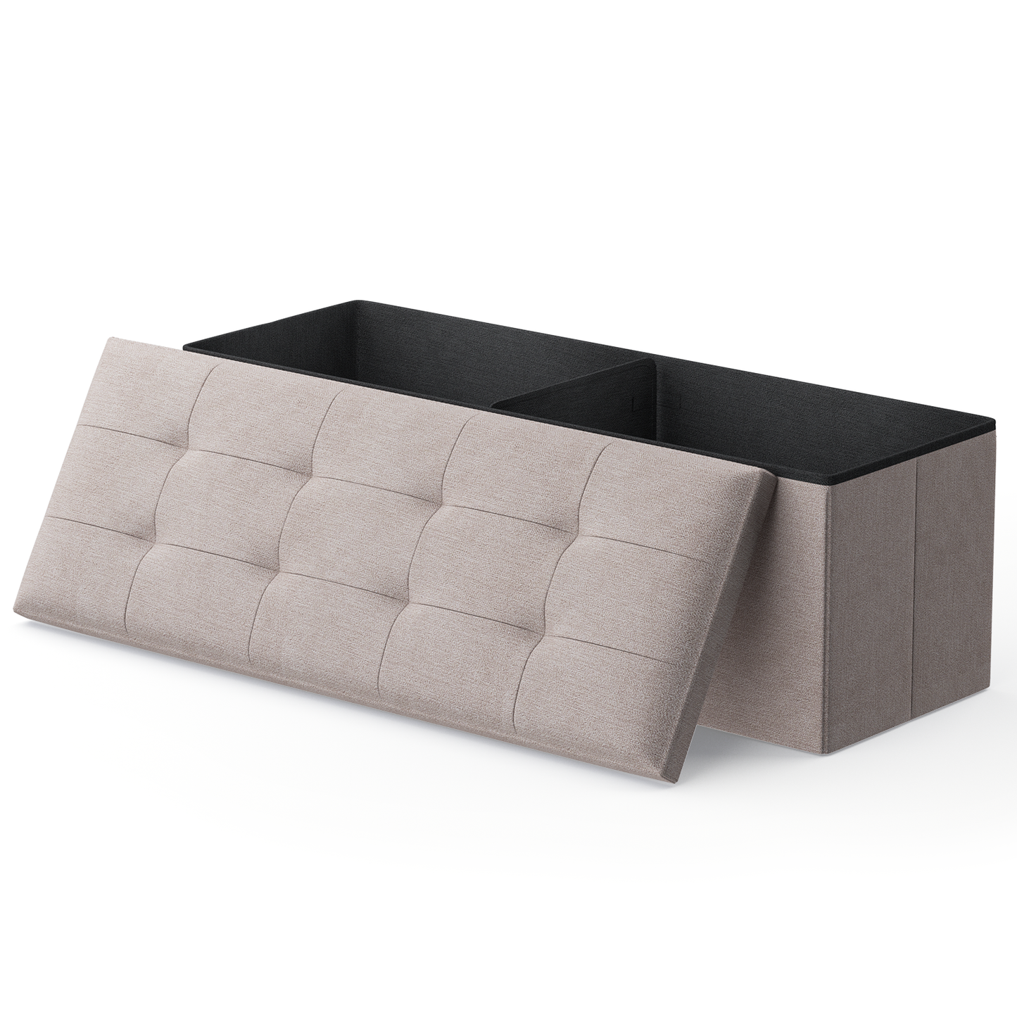 High Elastic Sponge Storage Ottoman 220 lbs Capacity - (L)43.0in. (W)15.0in. (H)14.5in. - Linen
