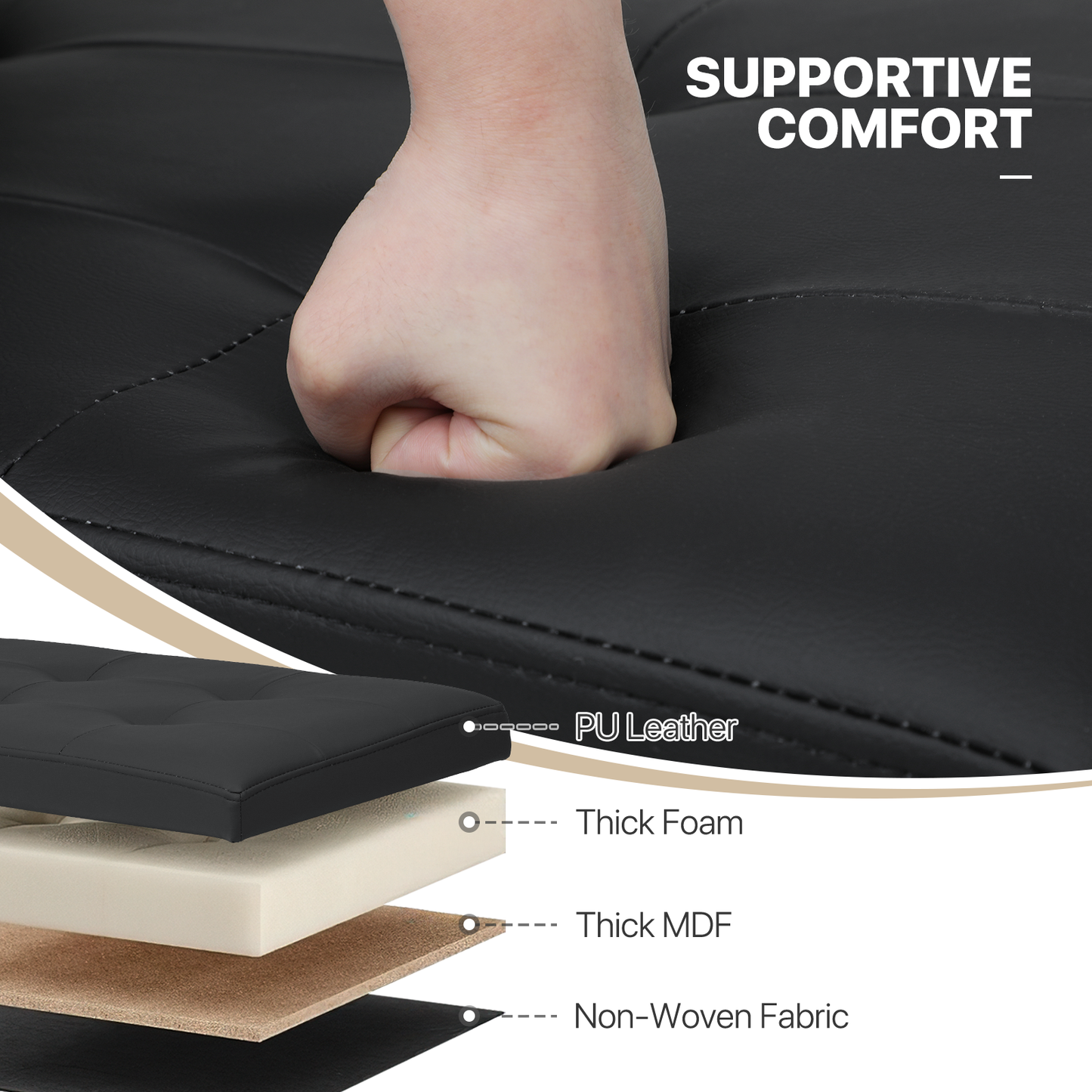 High Elastic Sponge Storage Ottoman 220 lbs Capacity - (L)43.0in. (W)15.0in. (H)14.5in. - PU