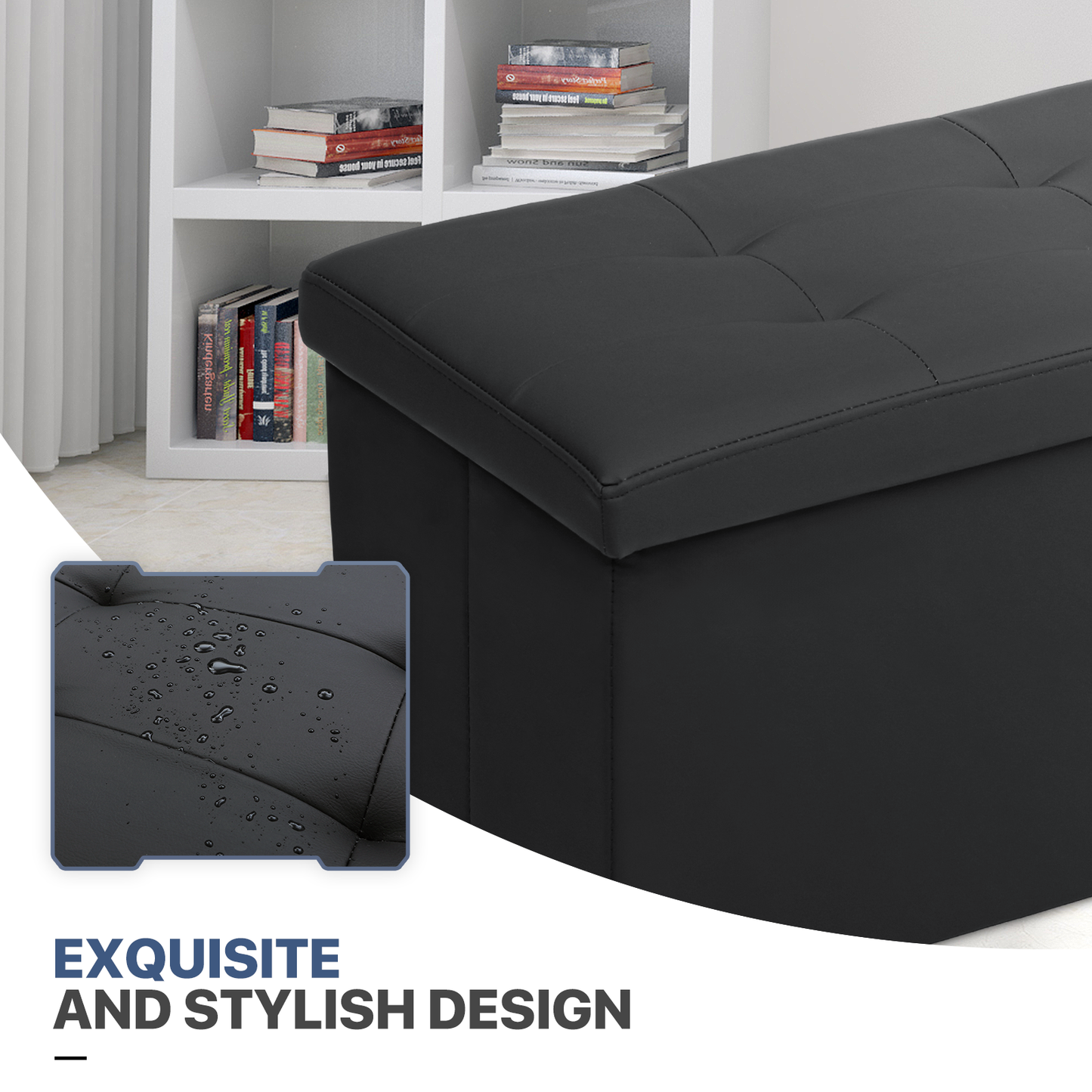 High Elastic Sponge Storage Ottoman 220 lbs Capacity - (L)43.0in. (W)15.0in. (H)14.5in. - PU