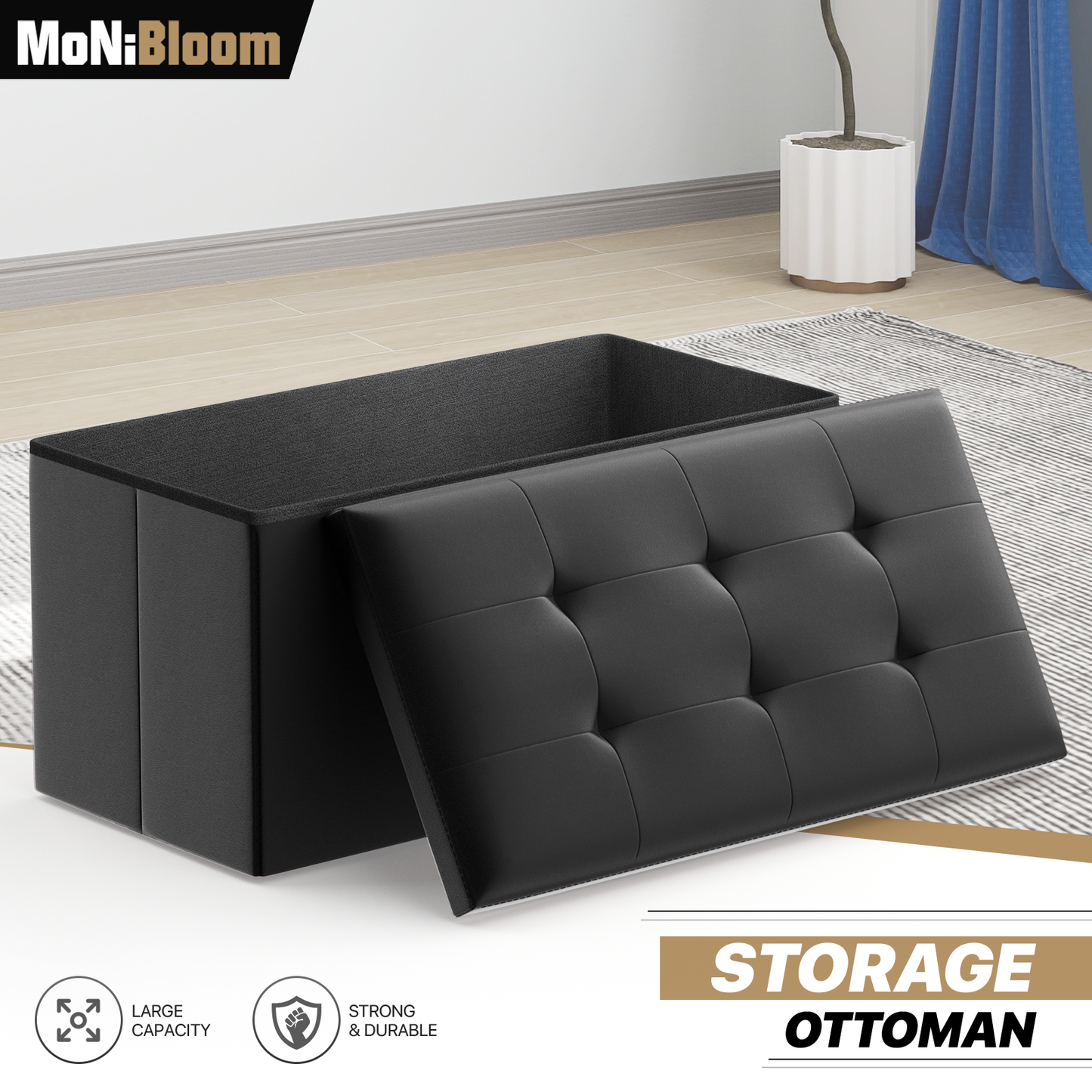 High Elastic Sponge Storage Ottoman 220 lbs Capacity - (L)30.0in. (W)15.0in. (H)14.5in. - PU