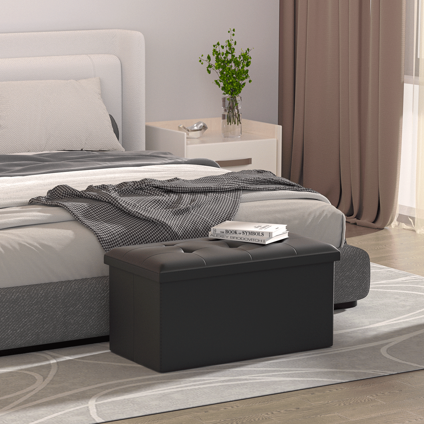 High Elastic Sponge Storage Ottoman 220 lbs Capacity - (L)30.0in. (W)15.0in. (H)14.5in. - PU