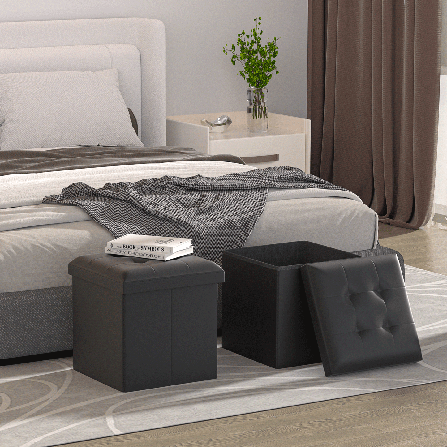 High Elastic Sponge Storage Ottoman 220 lbs Capacity - (L)15.0in. (W)15.0in. (H)15.0in. - PU