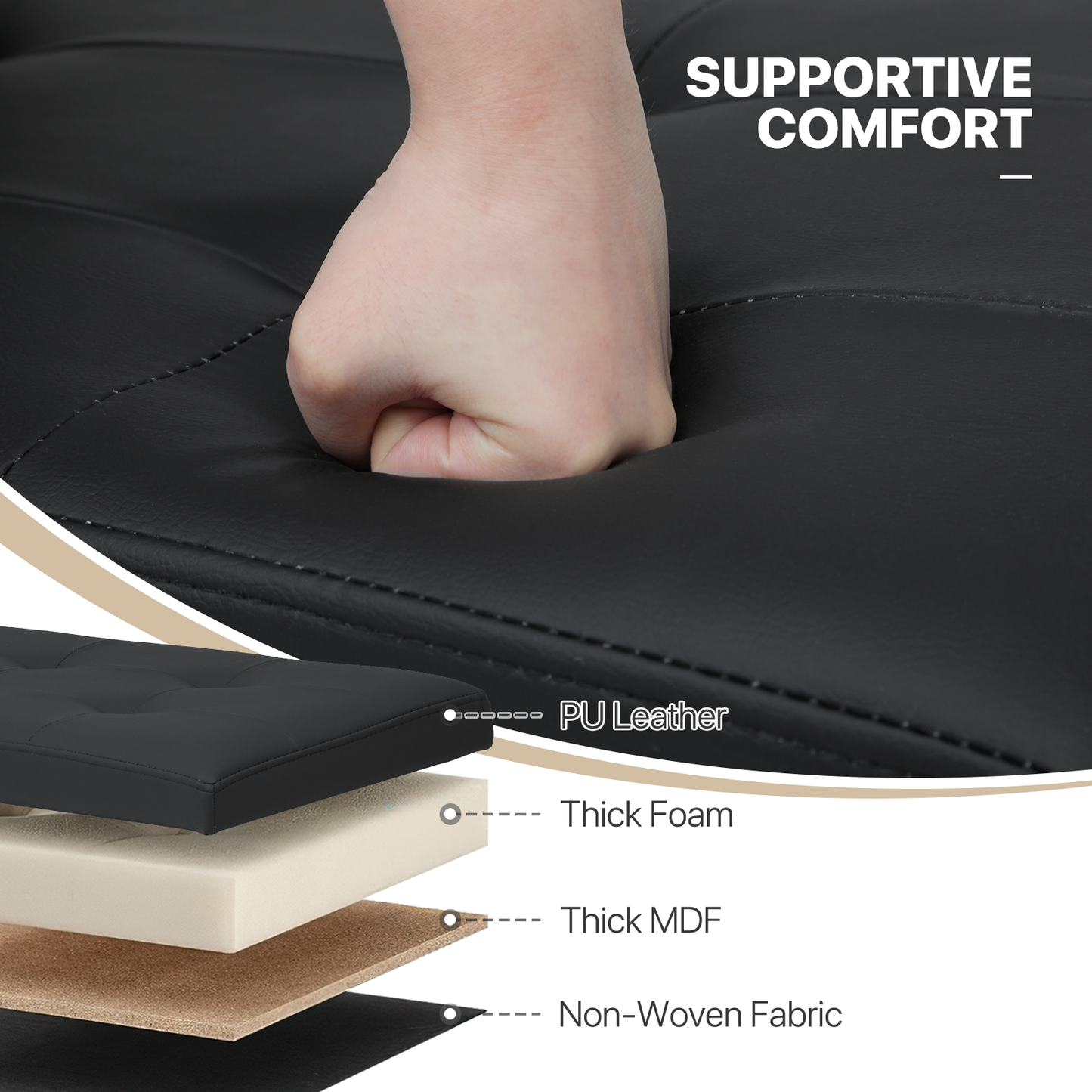 High Elastic Sponge Storage Ottoman 220 lbs Capacity - (L)15.0in. (W)15.0in. (H)15.0in. - PU