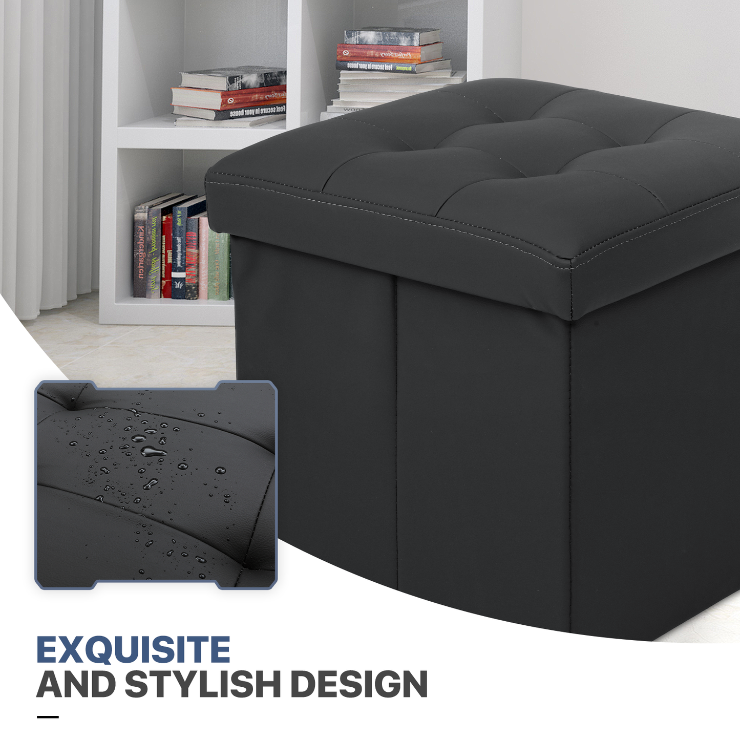 High Elastic Sponge Storage Ottoman 220 lbs Capacity - (L)15.0in. (W)15.0in. (H)15.0in. - PU