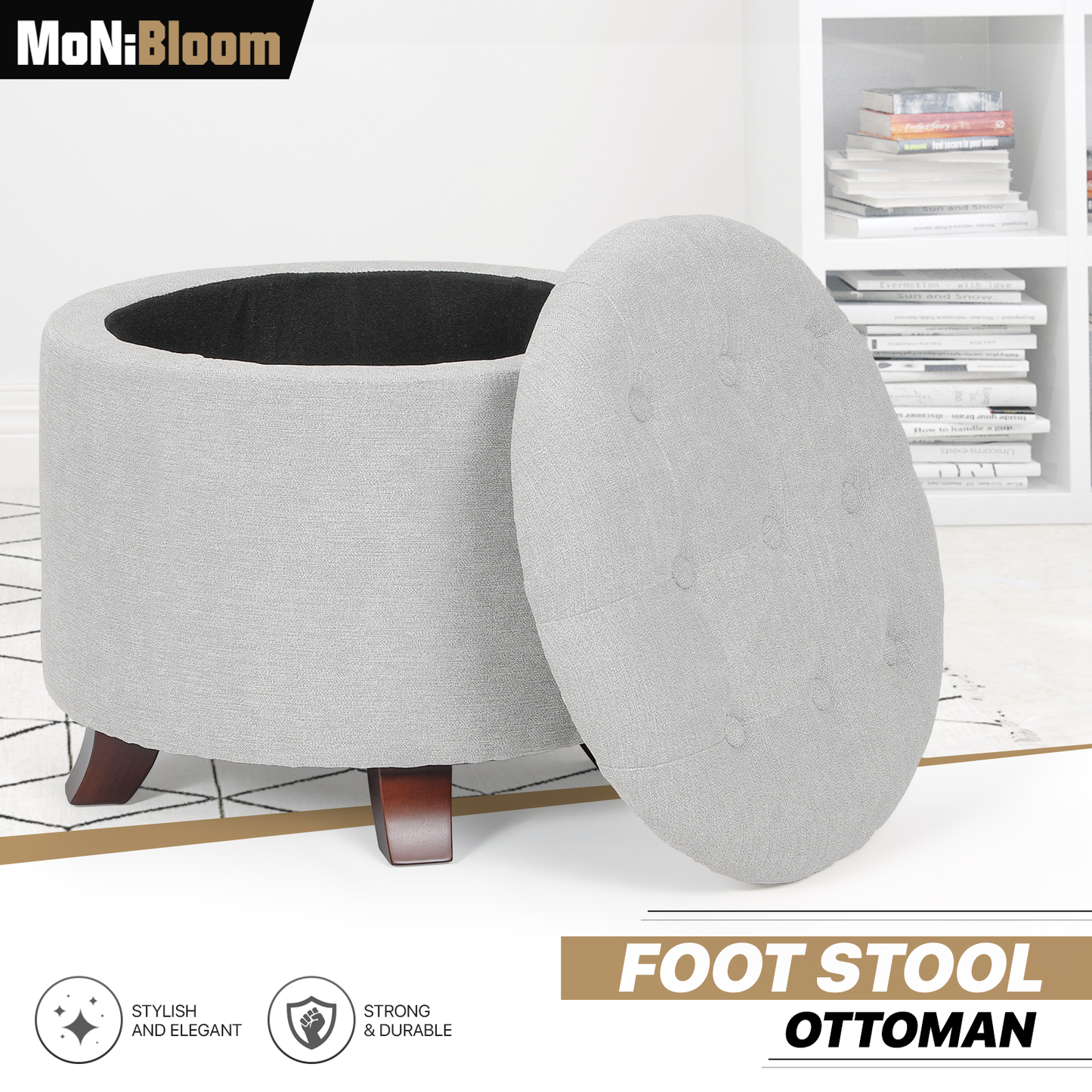 High Elastic Sponge Storage Ottoman 220 lbs Capacity - (L)20.0in. (W)20.0in. (H)17.0in. - Linen