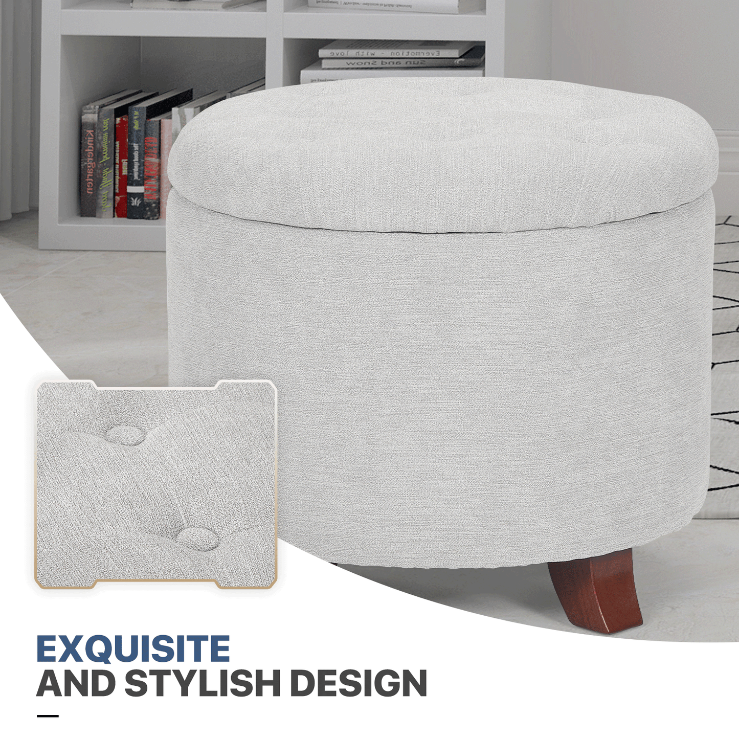 High Elastic Sponge Storage Ottoman 220 lbs Capacity - (L)20.0in. (W)20.0in. (H)17.0in. - Linen