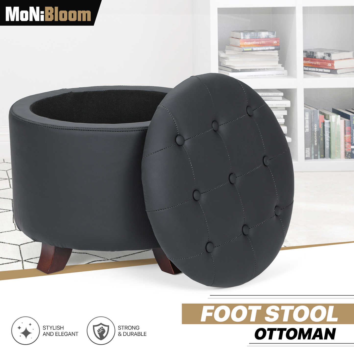 High Elastic Sponge Storage Ottoman 220 lbs Capacity - (L)20.0in. (W)20.0in. (H)17.0in. - PU