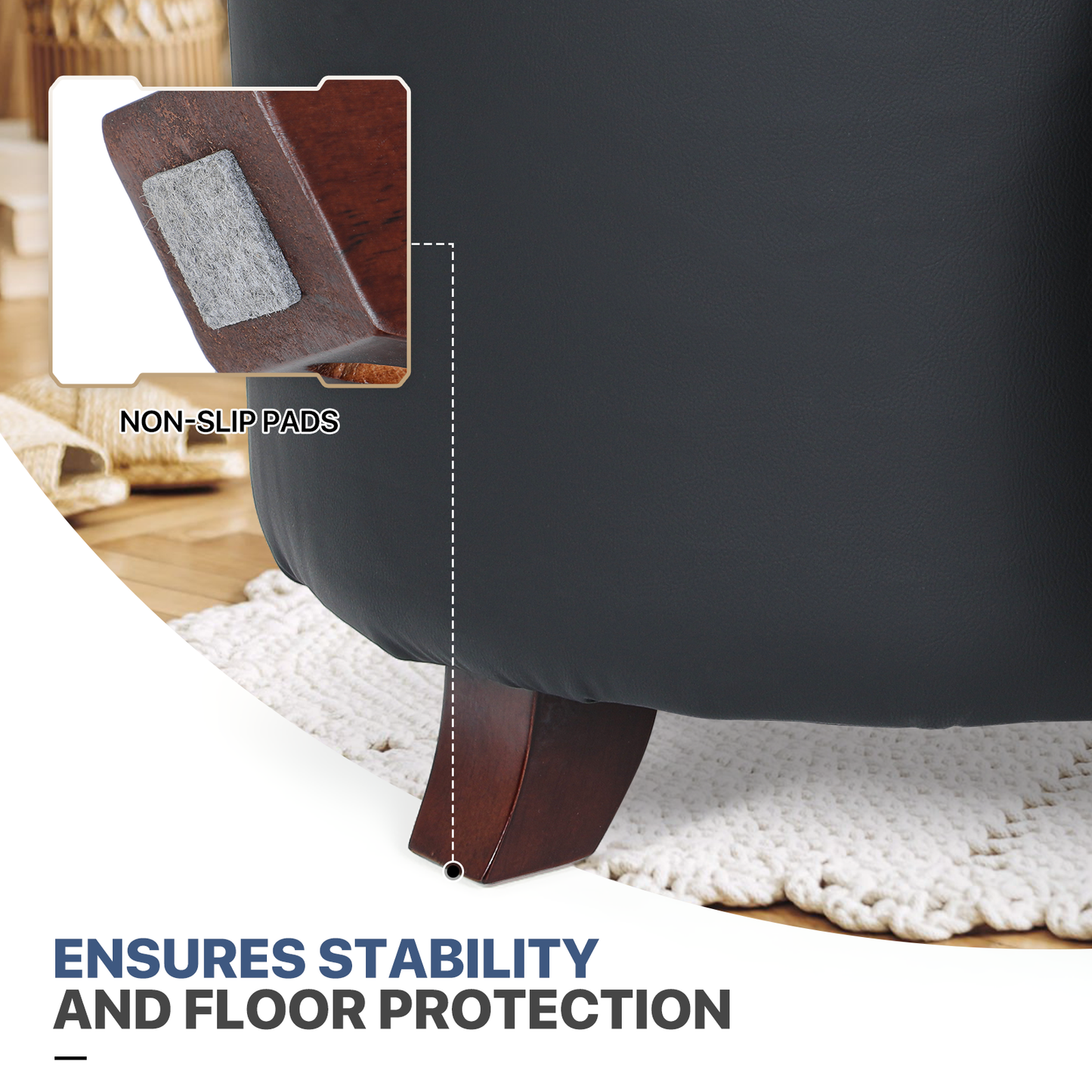 High Elastic Sponge Storage Ottoman 220 lbs Capacity - (L)20.0in. (W)20.0in. (H)17.0in. - PU