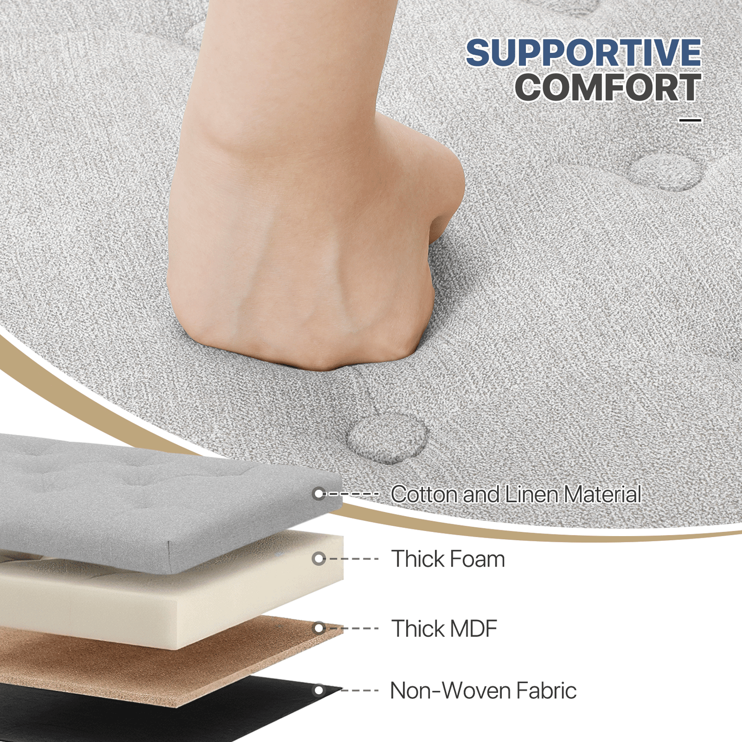 High Elastic Sponge Storage Ottoman 220 lbs Capacity - (L)15.5in. (W)15.5in. (H)17.0in. - Linen