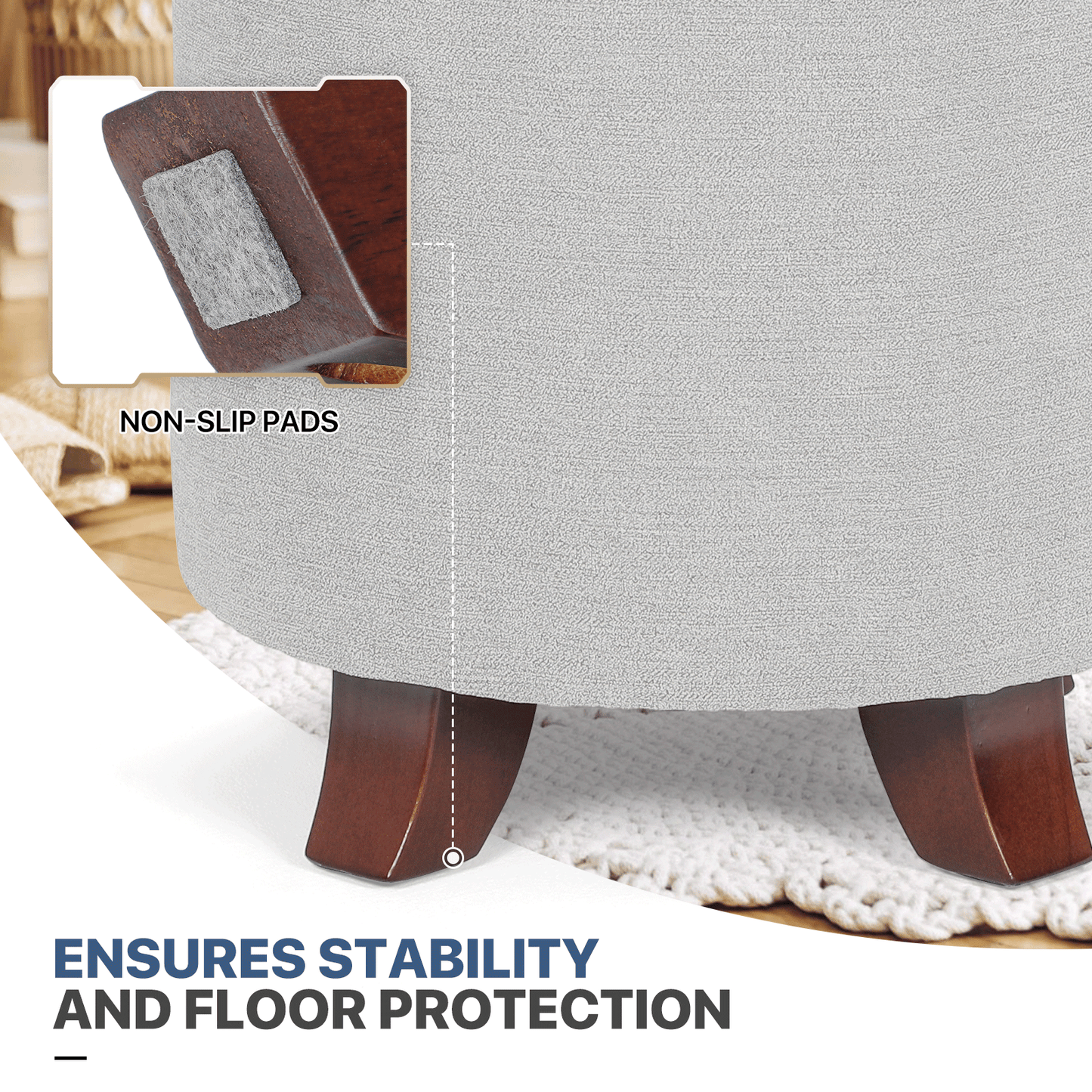 High Elastic Sponge Storage Ottoman 220 lbs Capacity - (L)15.5in. (W)15.5in. (H)17.0in. - Linen