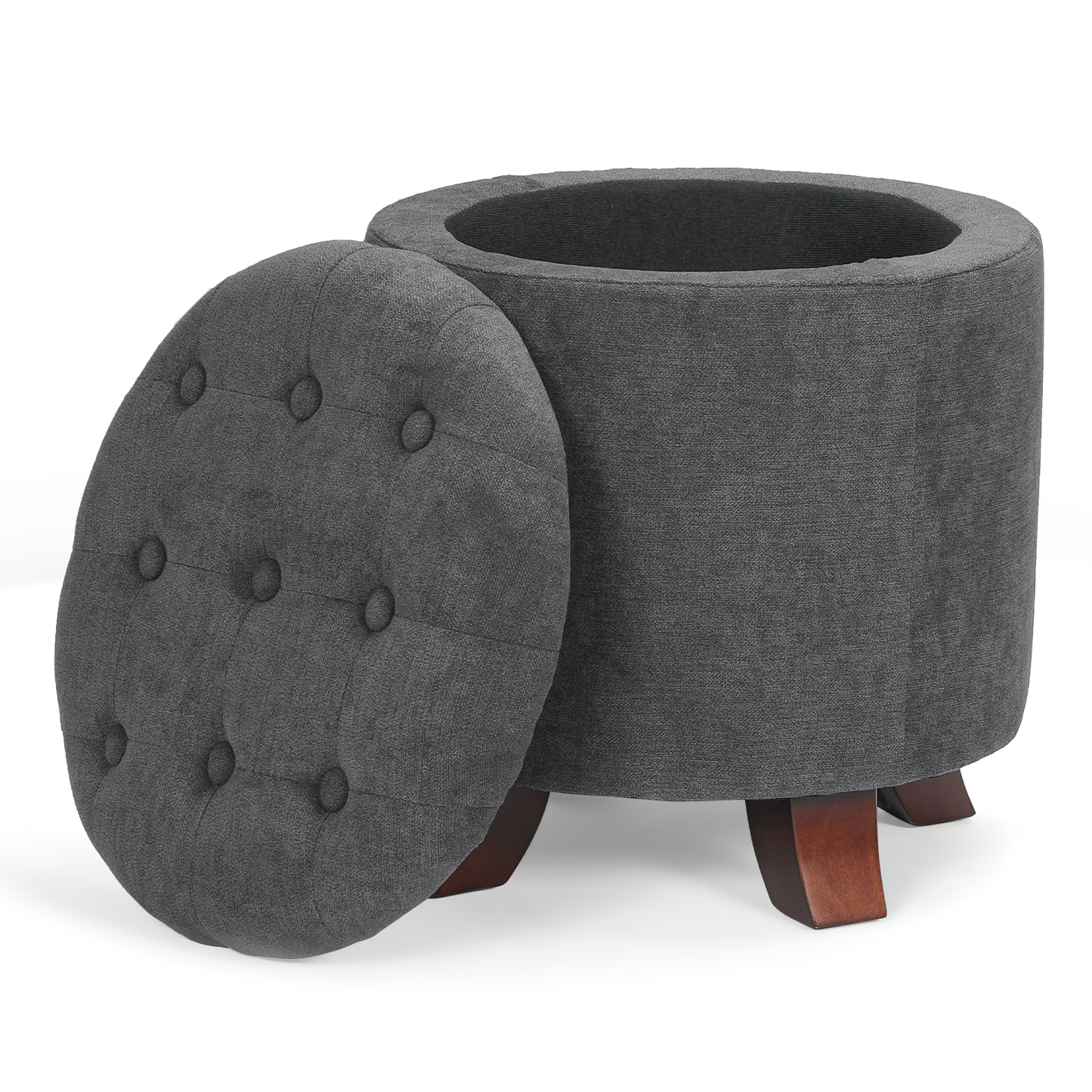 High Elastic Sponge Storage Ottoman 220 lbs Capacity - (L)15.5in. (W)15.5in. (H)17.0in. - Linen