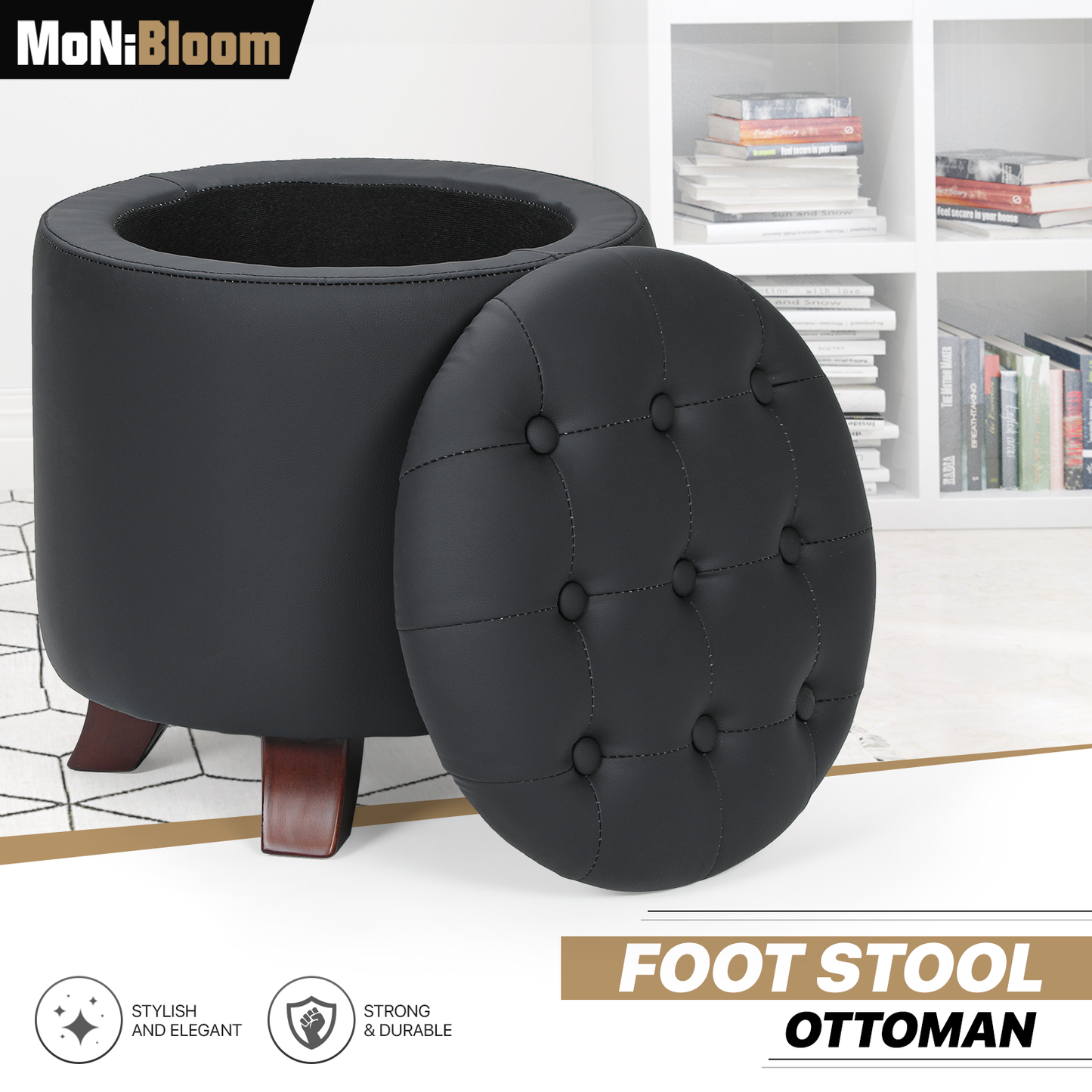 High Elastic Sponge Storage Ottoman 220 lbs Capacity - (L)15.5in. (W)15.5in. (H)17.0in. - PU