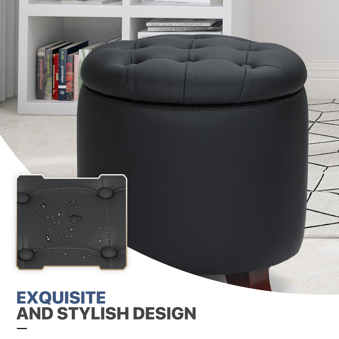 High Elastic Sponge Storage Ottoman 220 lbs Capacity - (L)15.5in. (W)15.5in. (H)17.0in. - PU