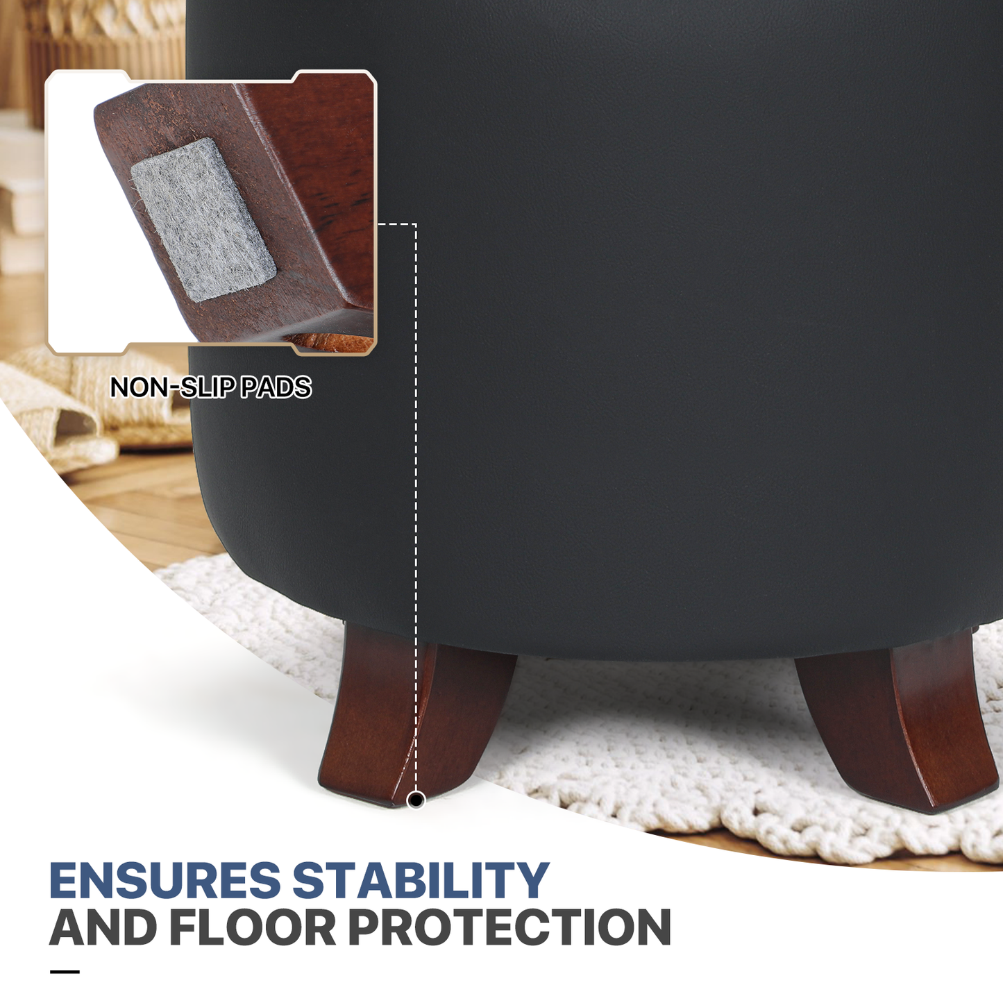 High Elastic Sponge Storage Ottoman 220 lbs Capacity - (L)15.5in. (W)15.5in. (H)17.0in. - PU