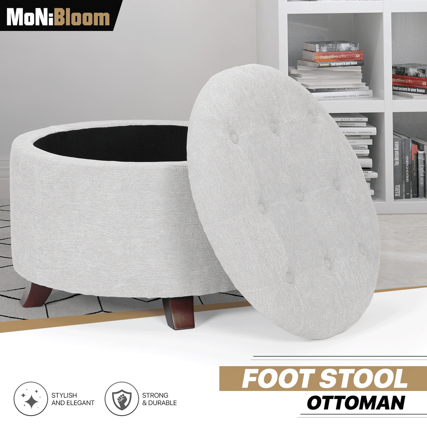 High Elastic Sponge Storage Ottoman 220 lbs Capacity - (L)24.5in. (W)24.5in. (H)17.0in. - Linen