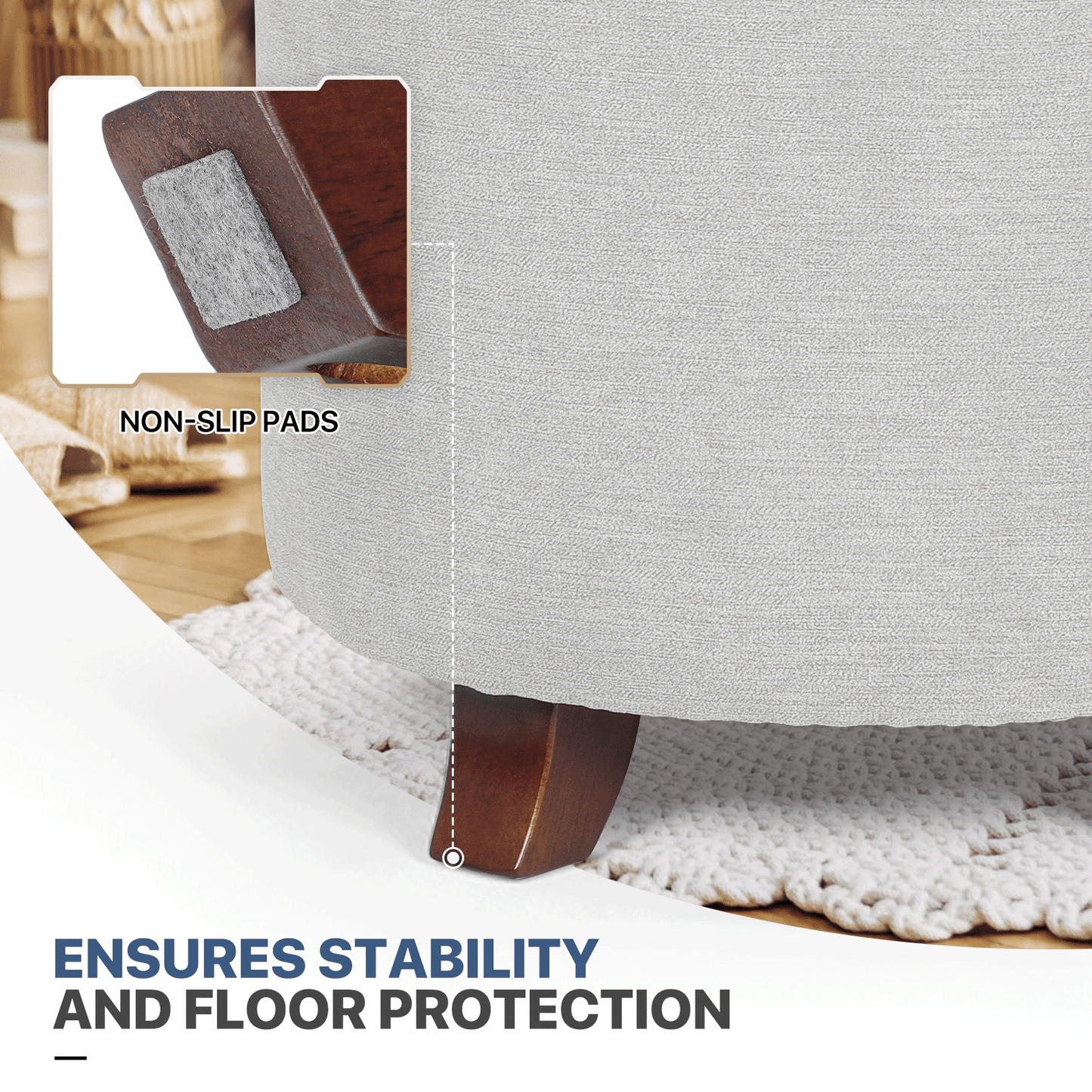 High Elastic Sponge Storage Ottoman 220 lbs Capacity - (L)24.5in. (W)24.5in. (H)17.0in. - Linen