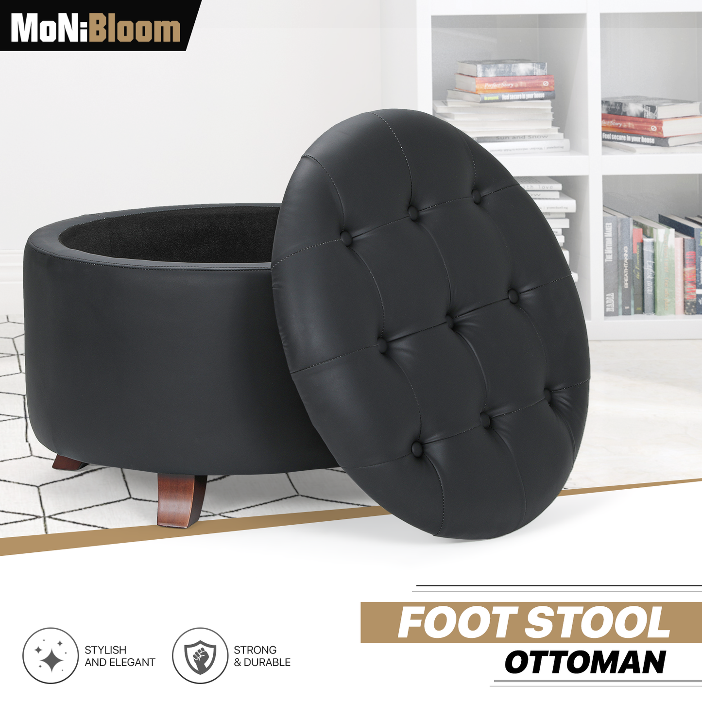 High Elastic Sponge Storage Ottoman 220 lbs Capacity - (L)24.5in. (W)24.5in. (H)17.0in. - PU