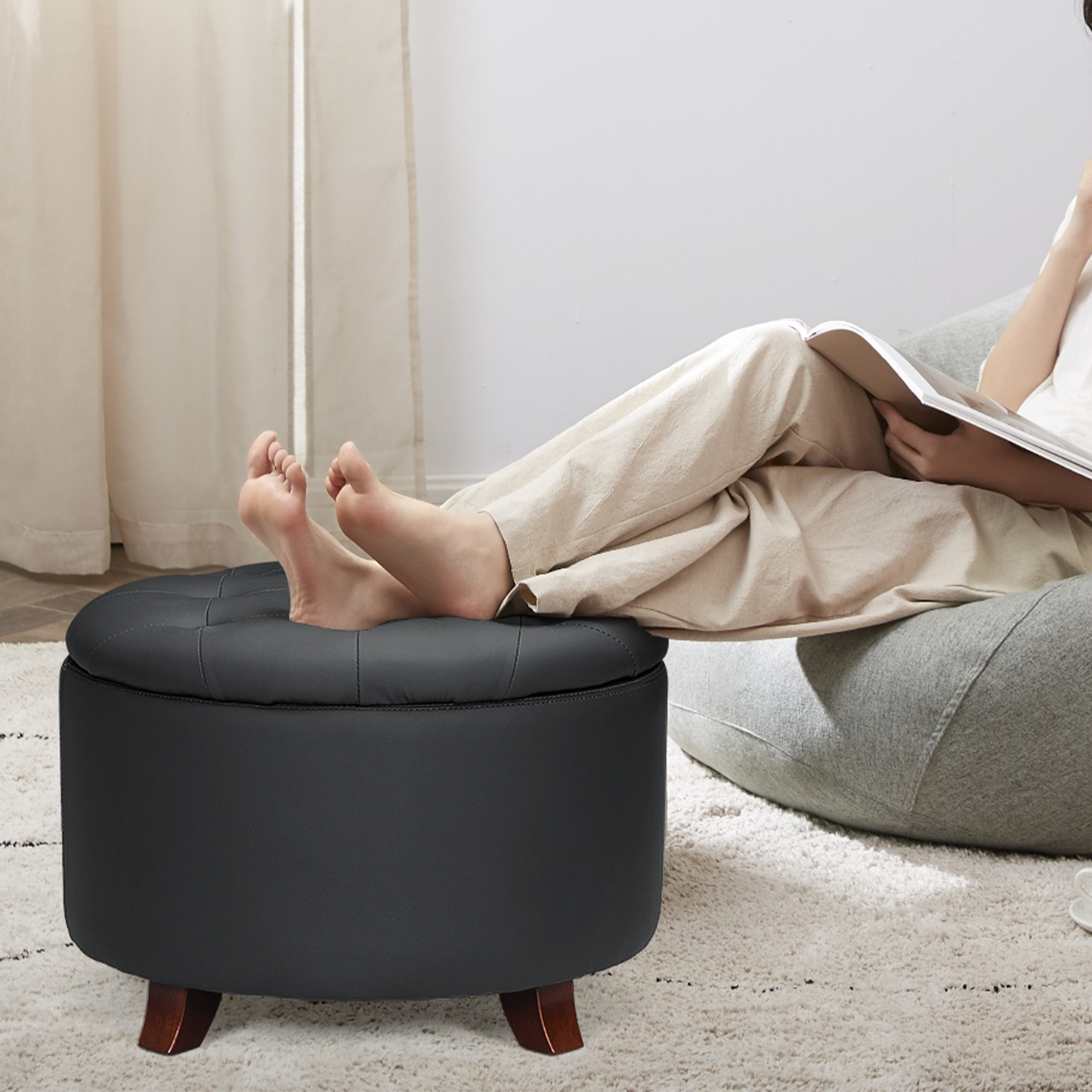 High Elastic Sponge Storage Ottoman 220 lbs Capacity - (L)24.5in. (W)24.5in. (H)17.0in. - PU