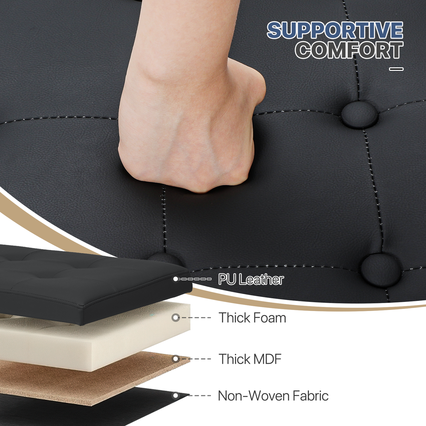 High Elastic Sponge Storage Ottoman 220 lbs Capacity - (L)24.5in. (W)24.5in. (H)17.0in. - PU