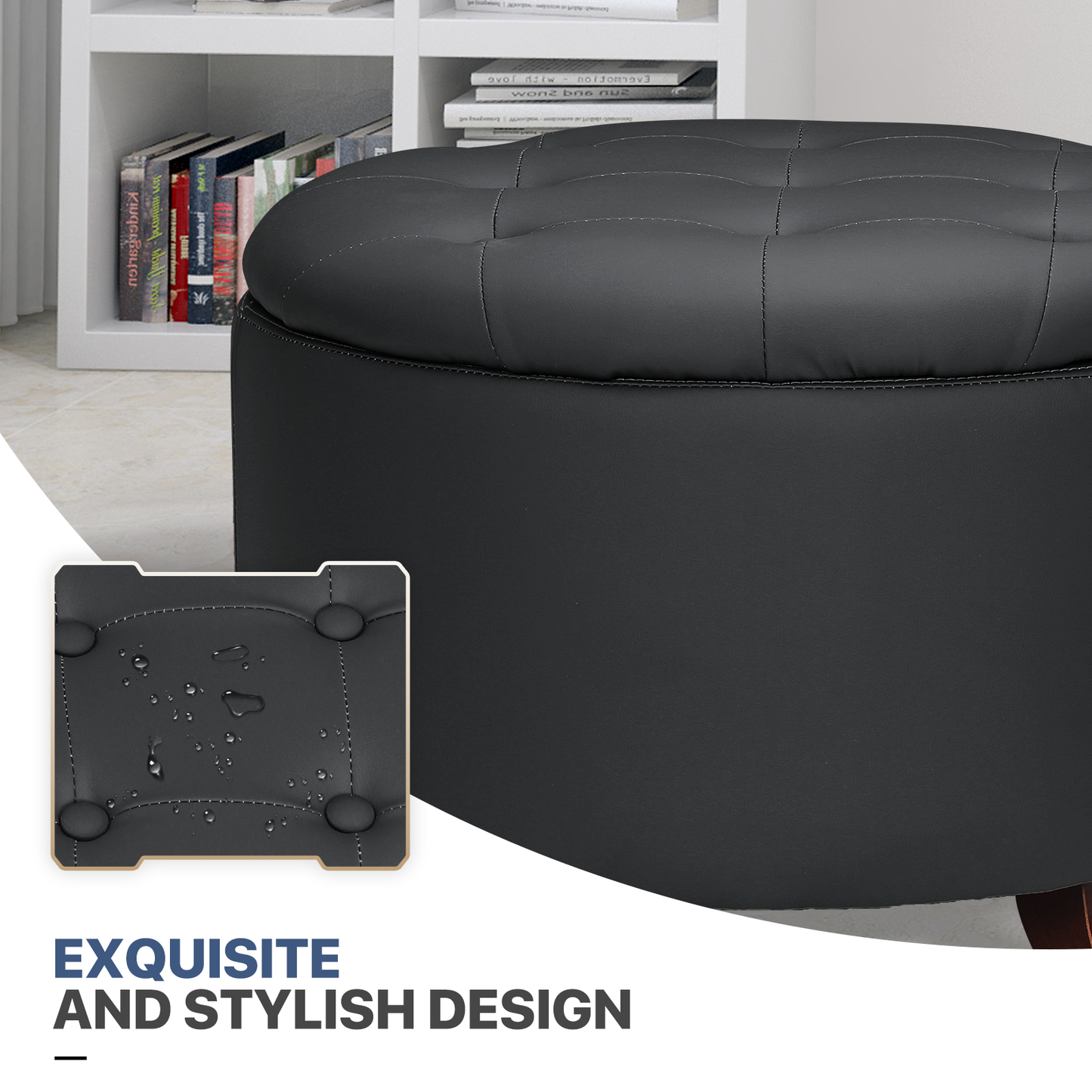 High Elastic Sponge Storage Ottoman 220 lbs Capacity - (L)24.5in. (W)24.5in. (H)17.0in. - PU